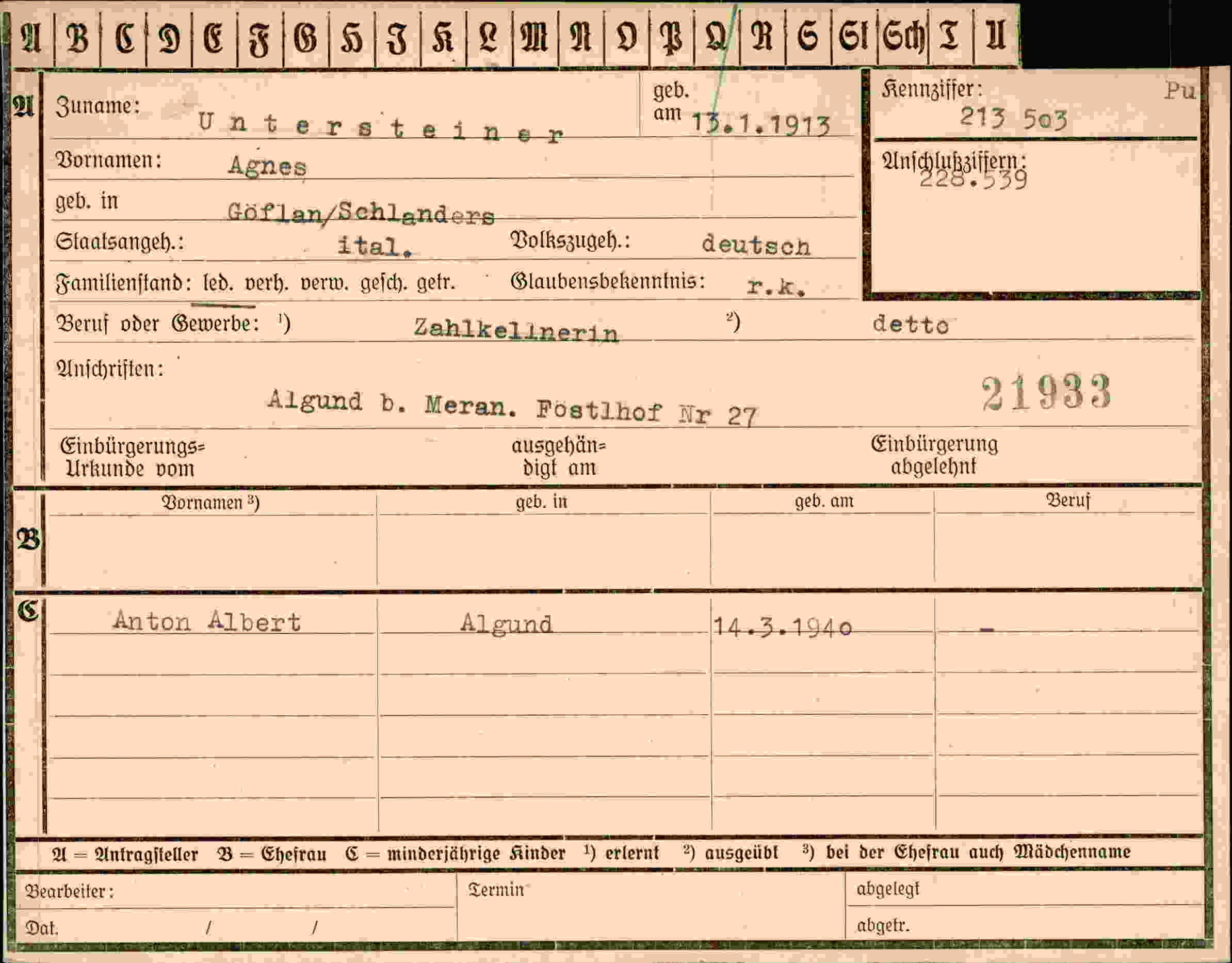 Dokument für Agnes Untersteiner