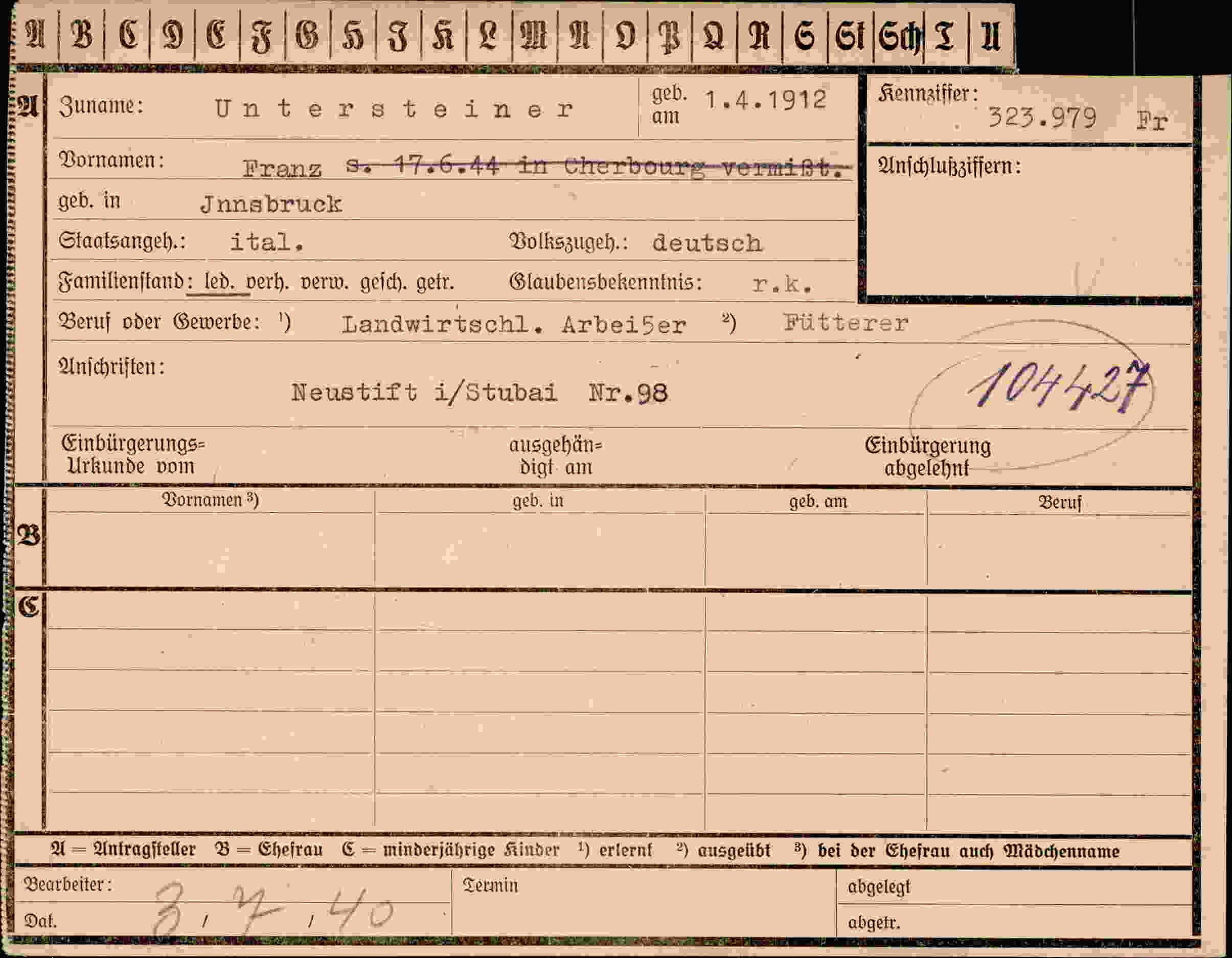 Dokument für Franz Untersteiner