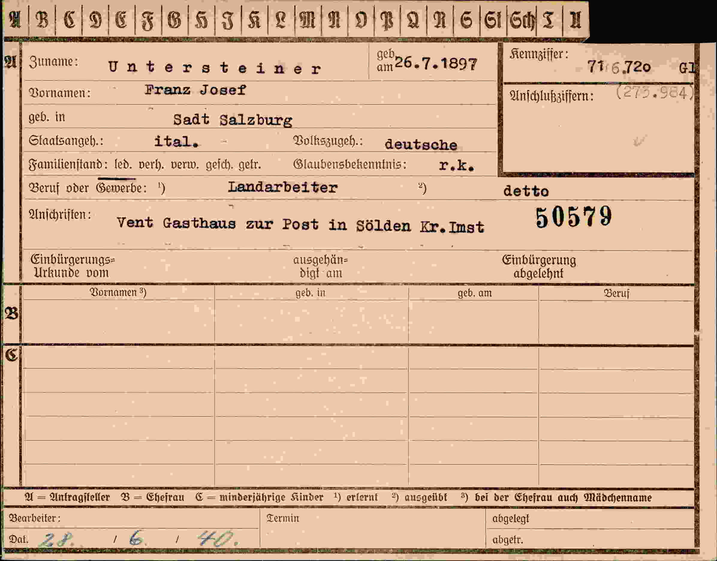 Dokument für Franz Josef Untersteiner