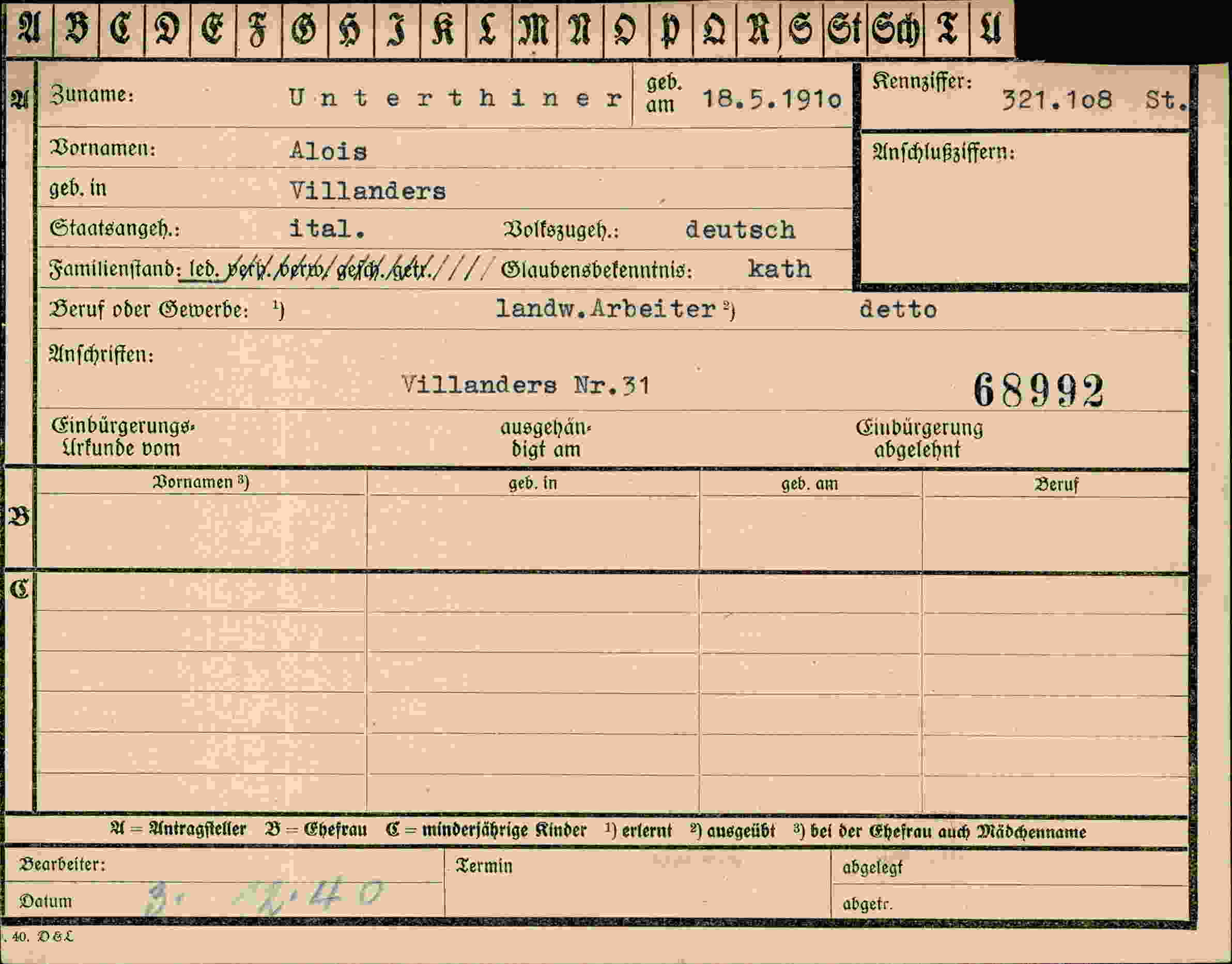 Dokument für Alois Unterthiner