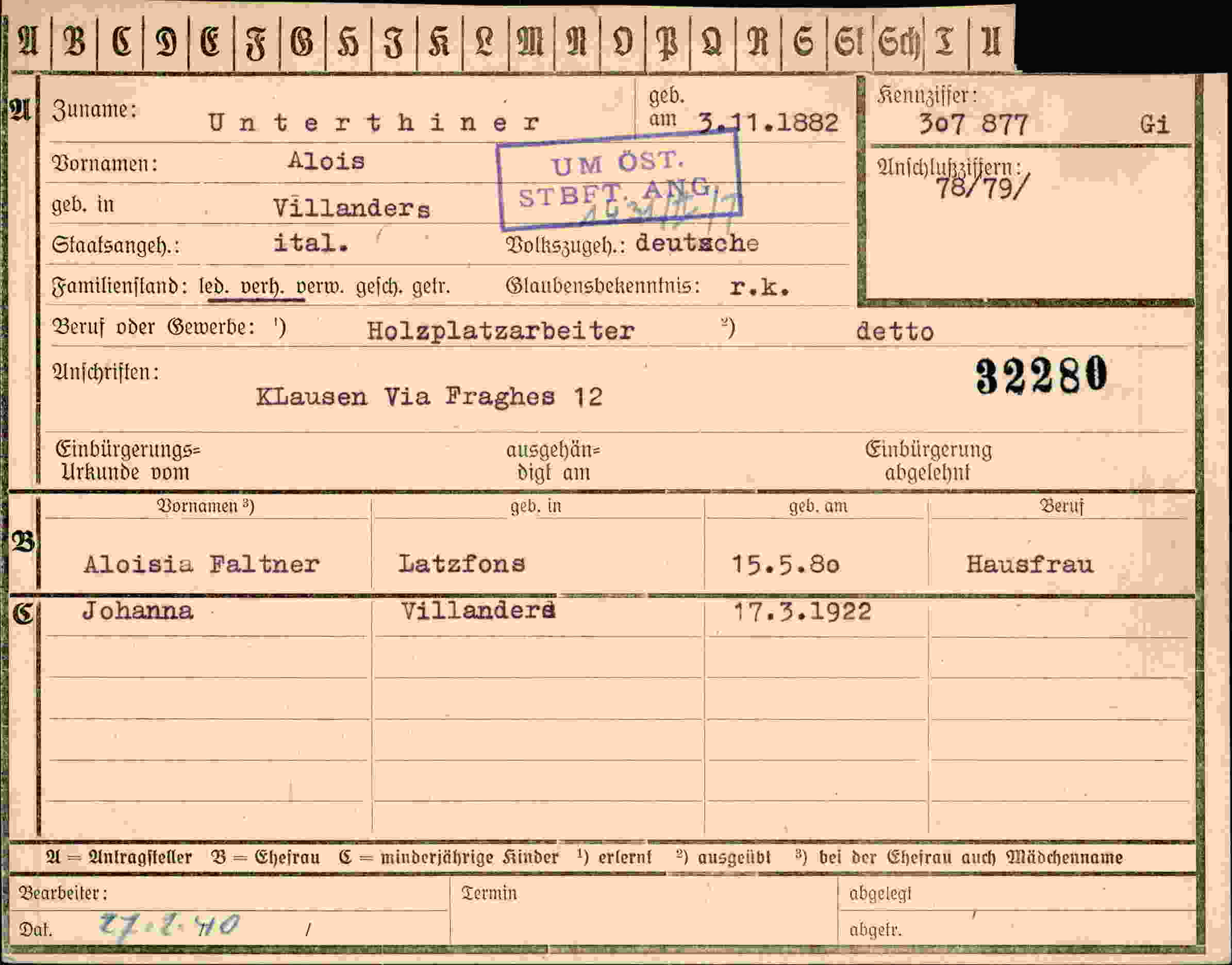 Dokument für Alois Unterthiner