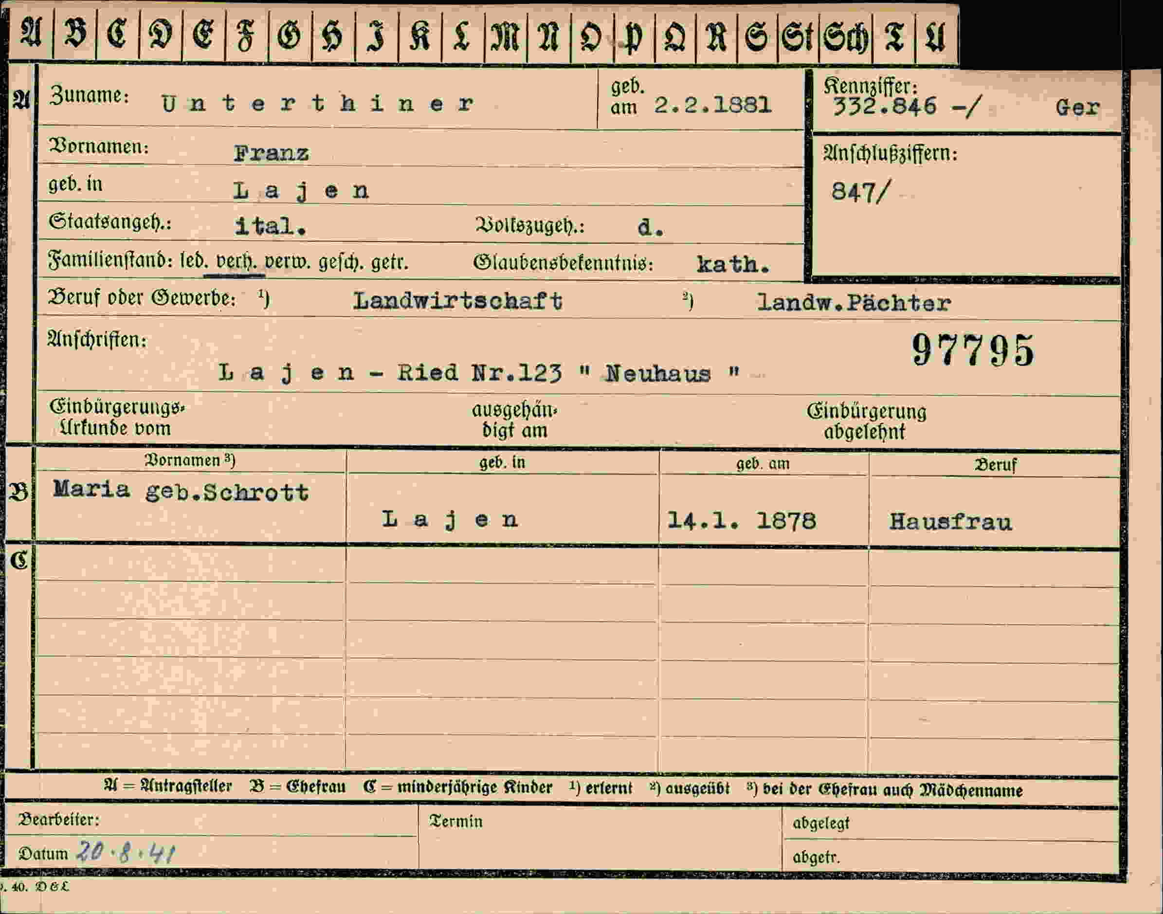 Dokument für Franz Unterthiner