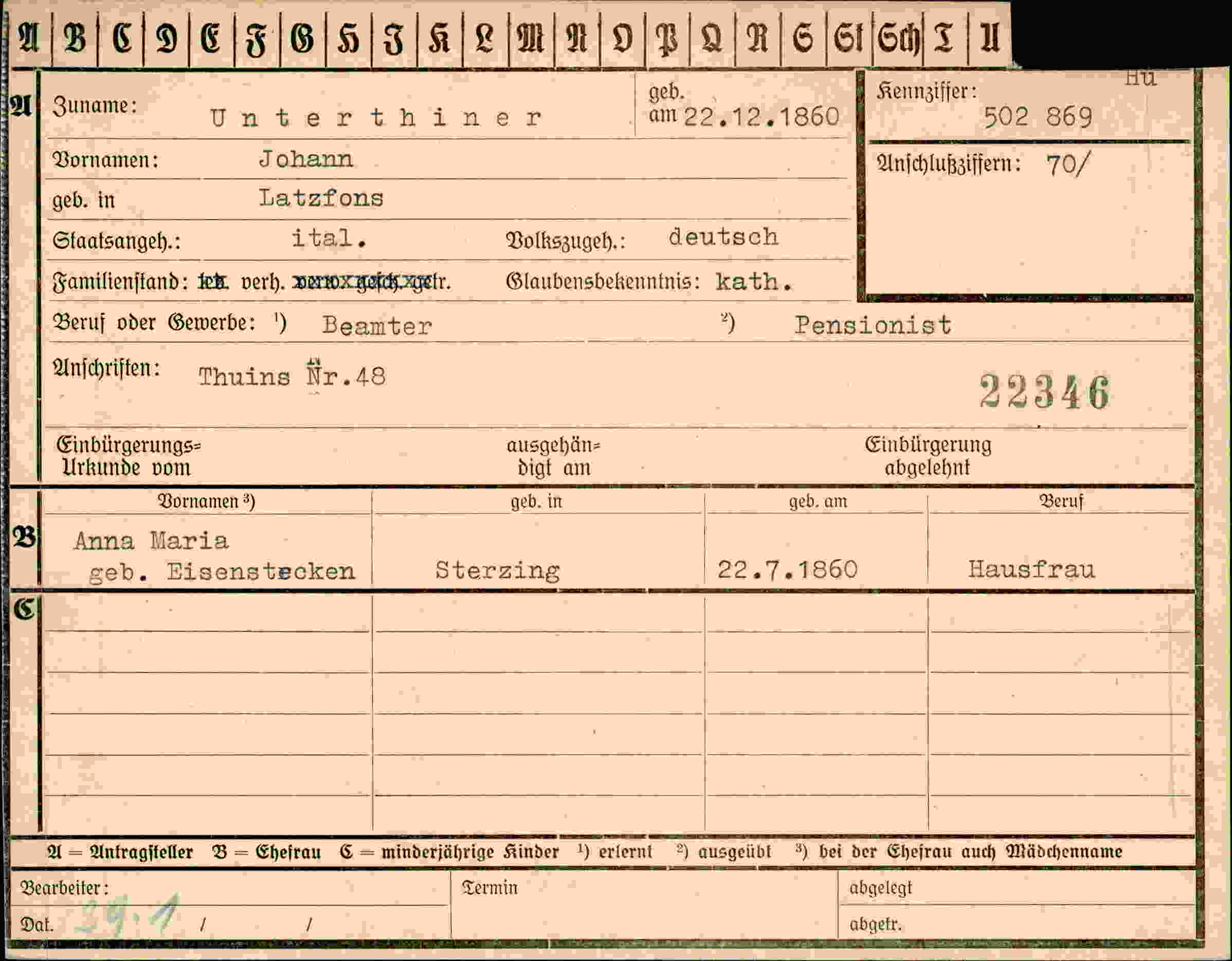 Dokument für Johann Unterthiner