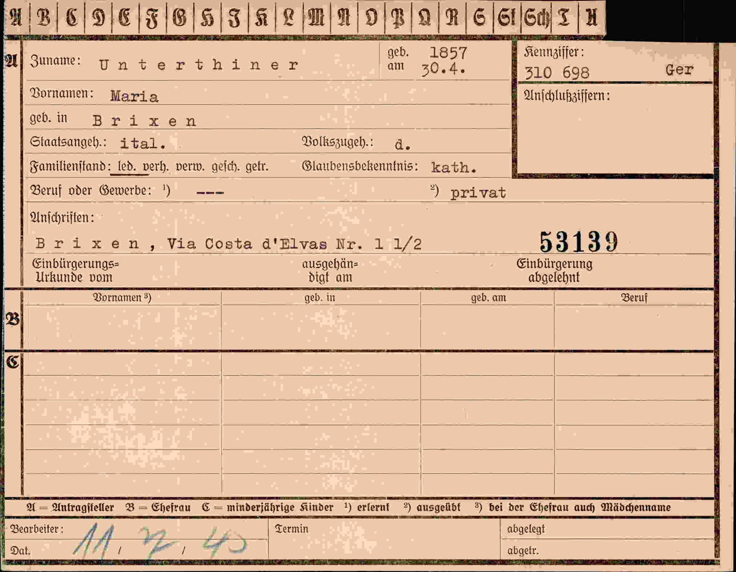 Vorderseite des Dokuments