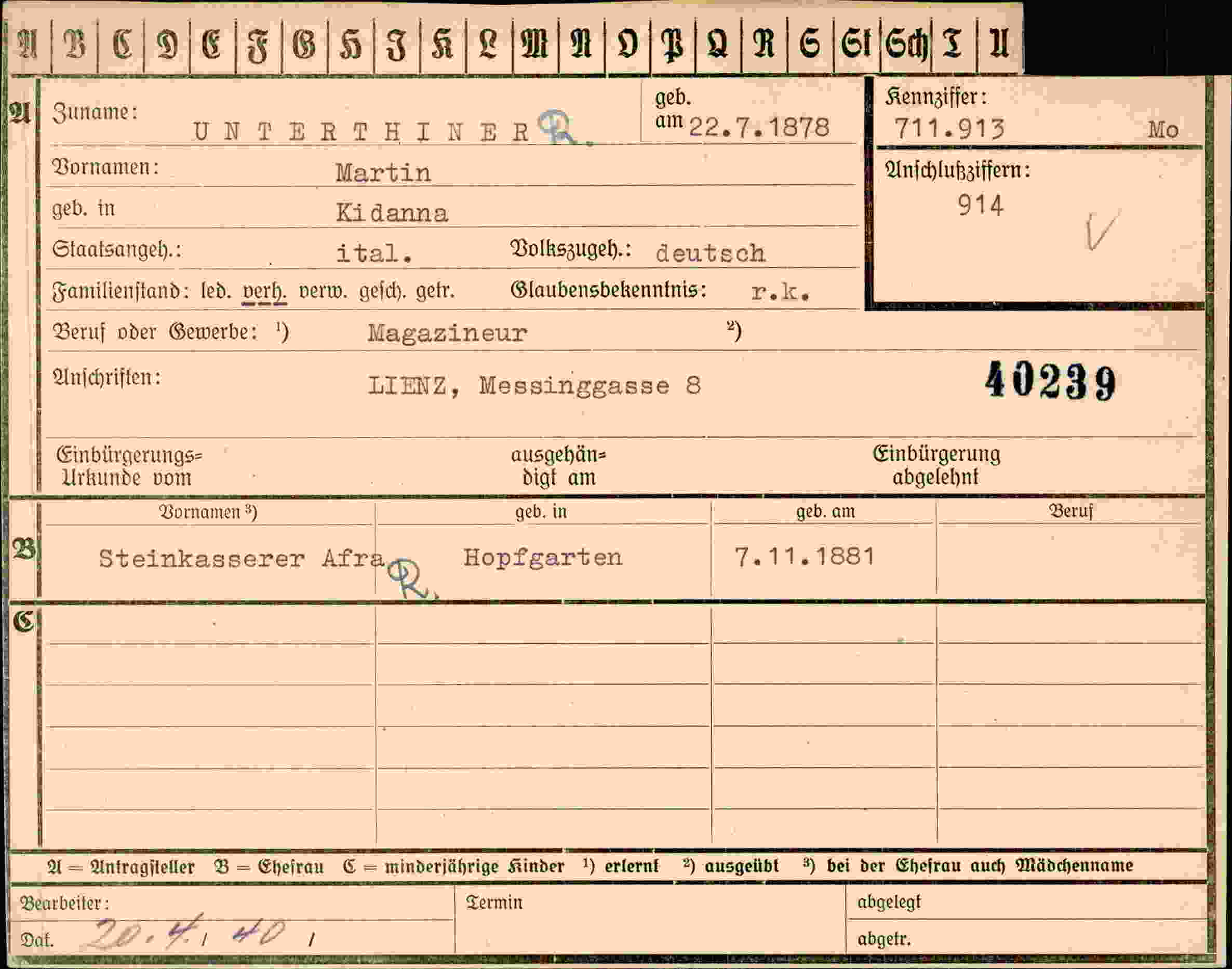 Vorderseite des Dokuments