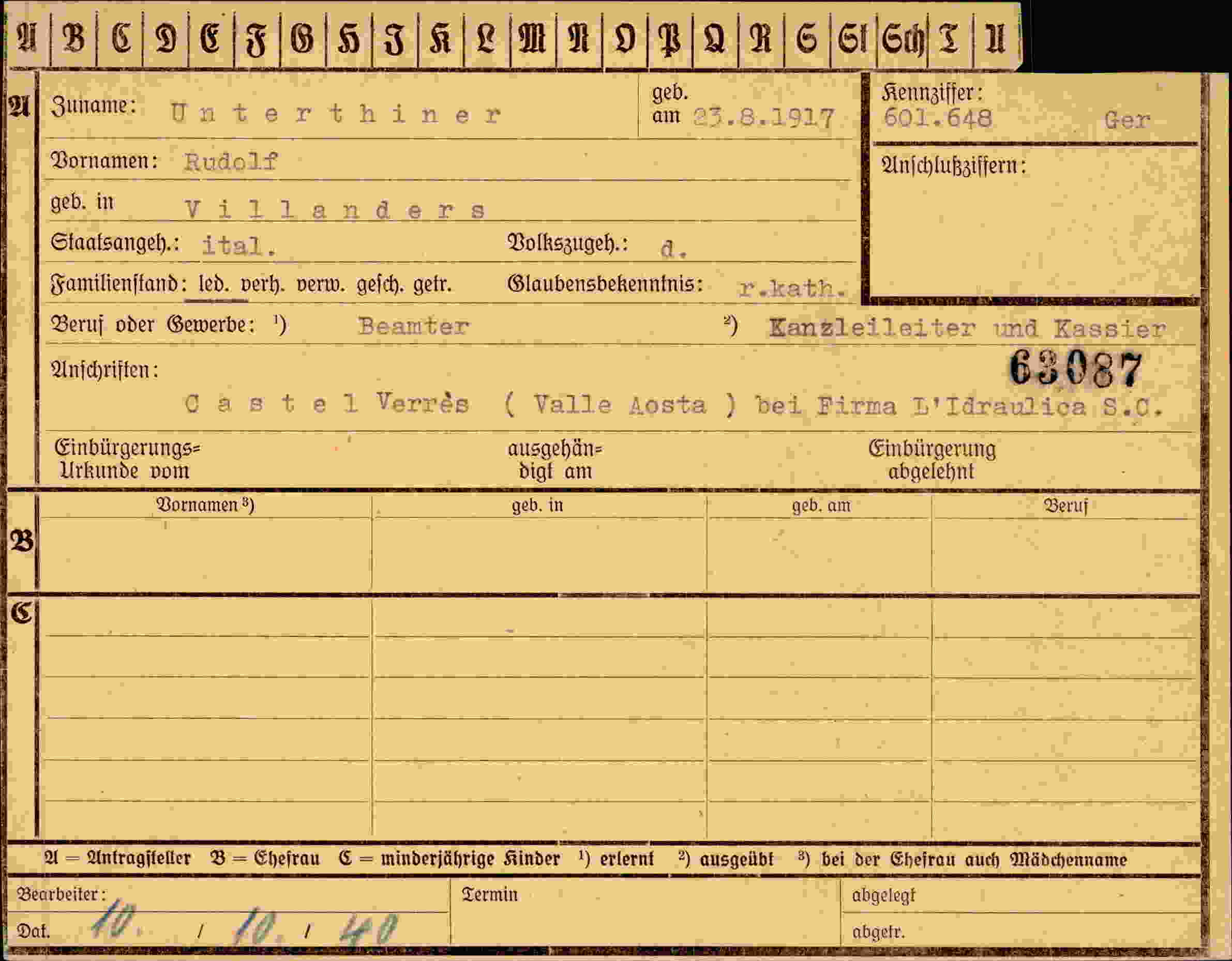 Dokument für Rudolf Unterthiner