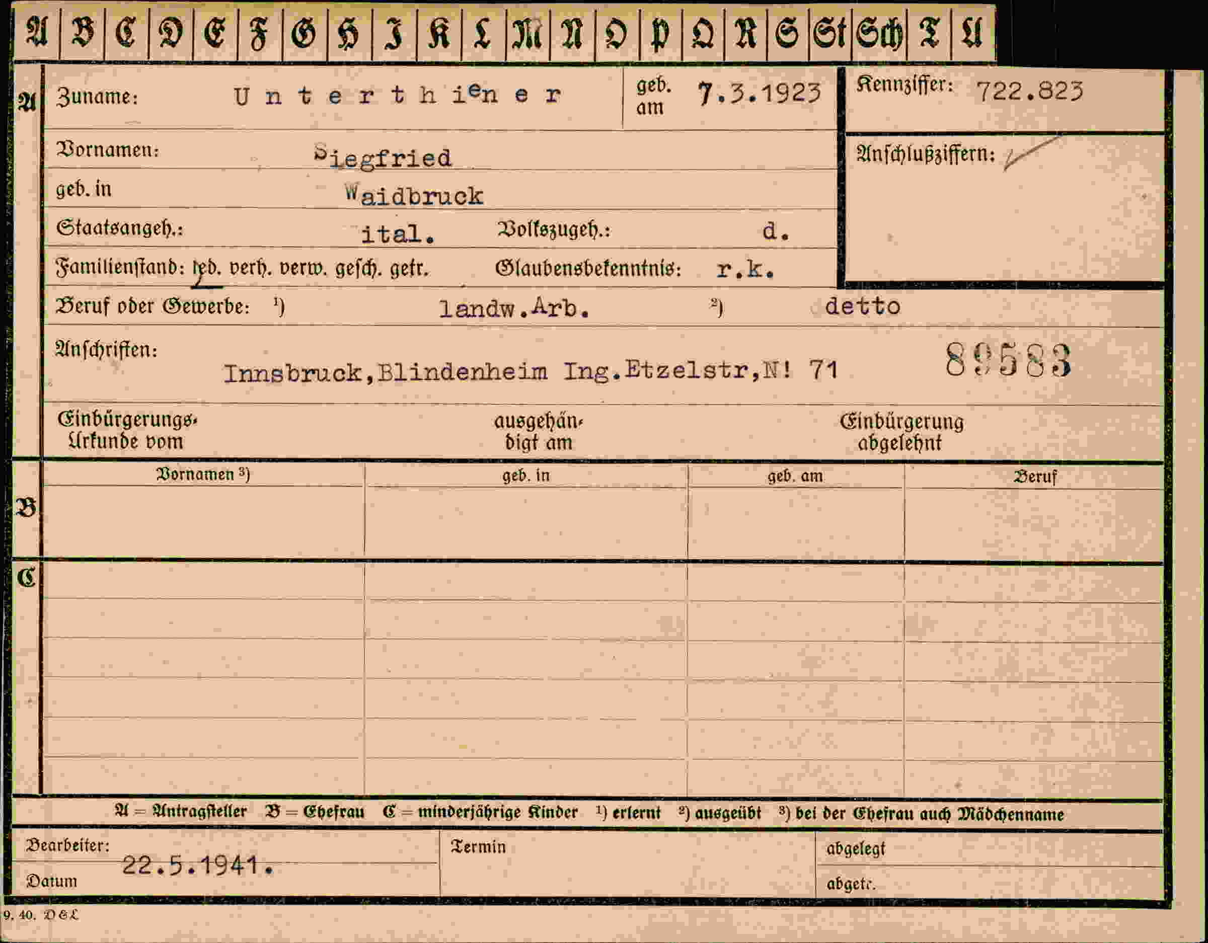 Dokument für Piegfried Unterthiener