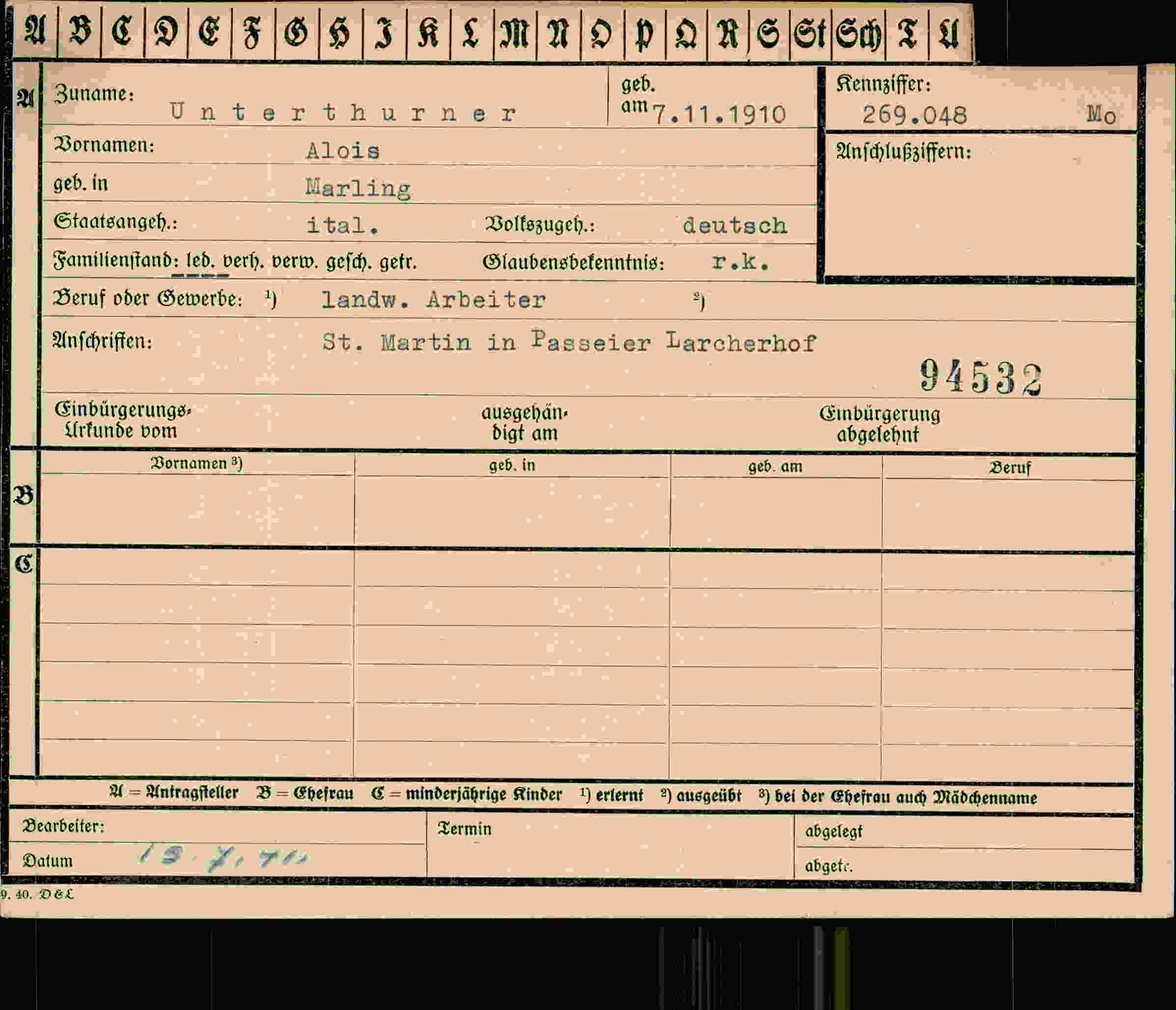 Dokument für Alois Unterthurner