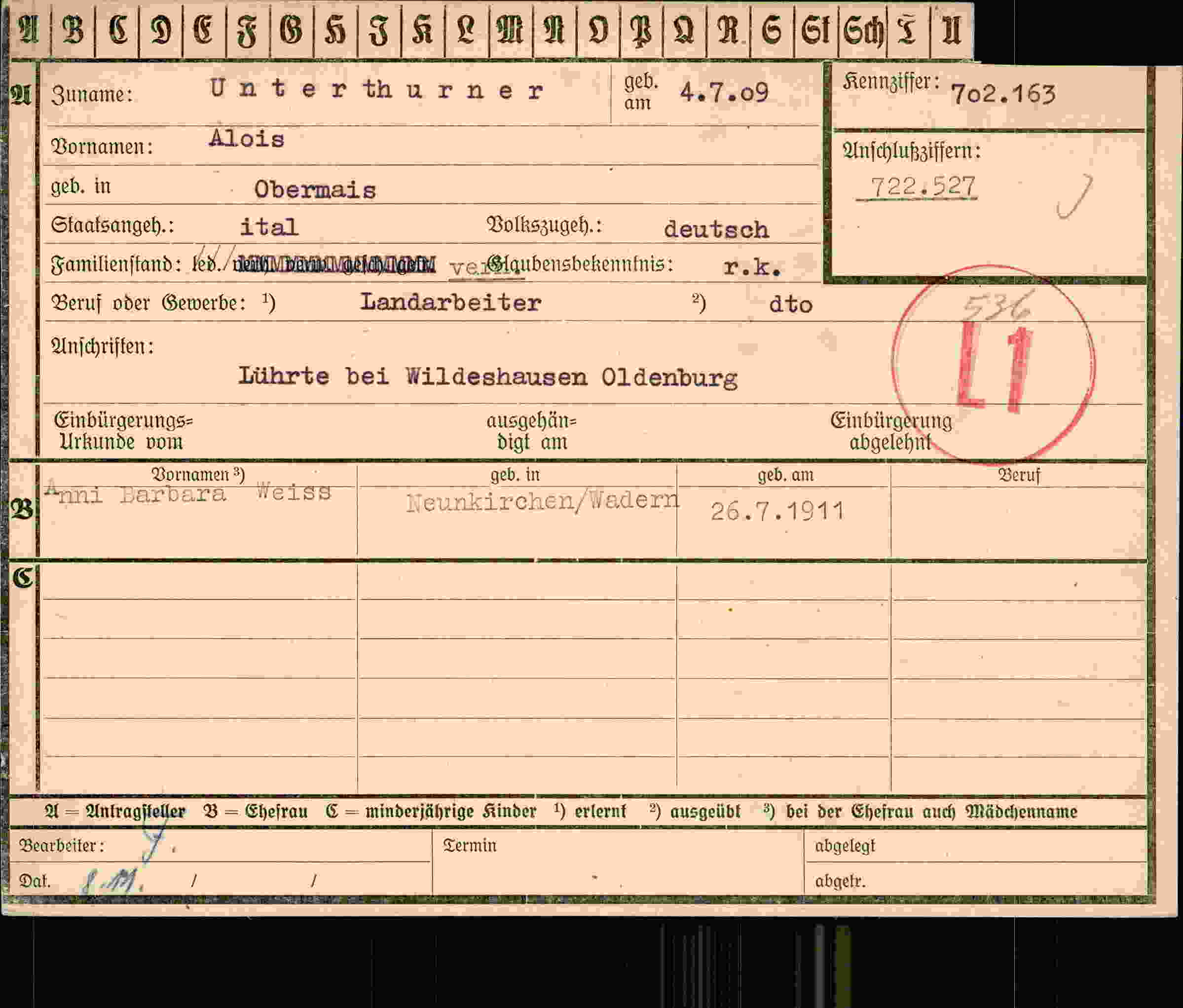 Vorderseite des Dokuments