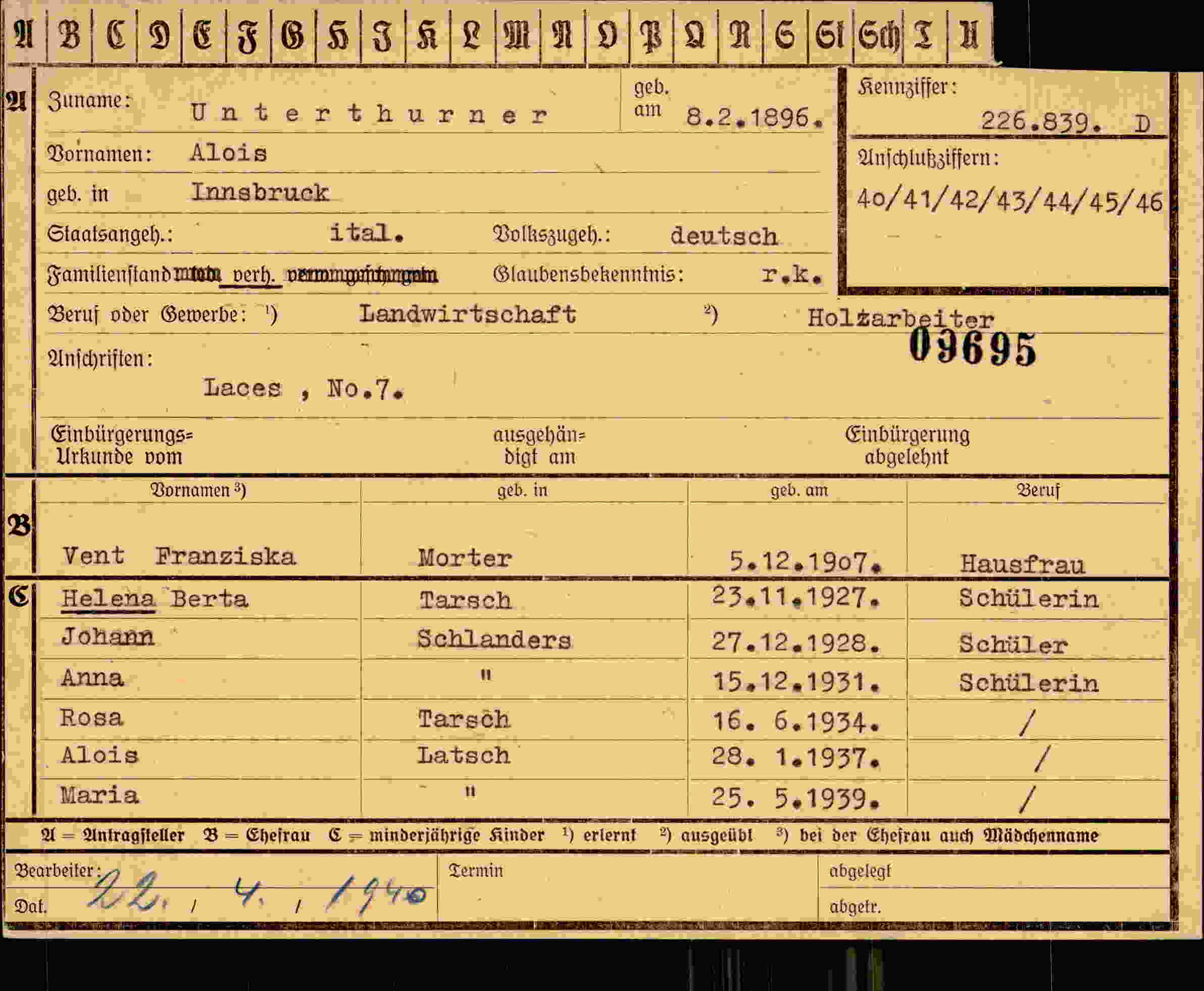 Dokument für Alois Unterthurner