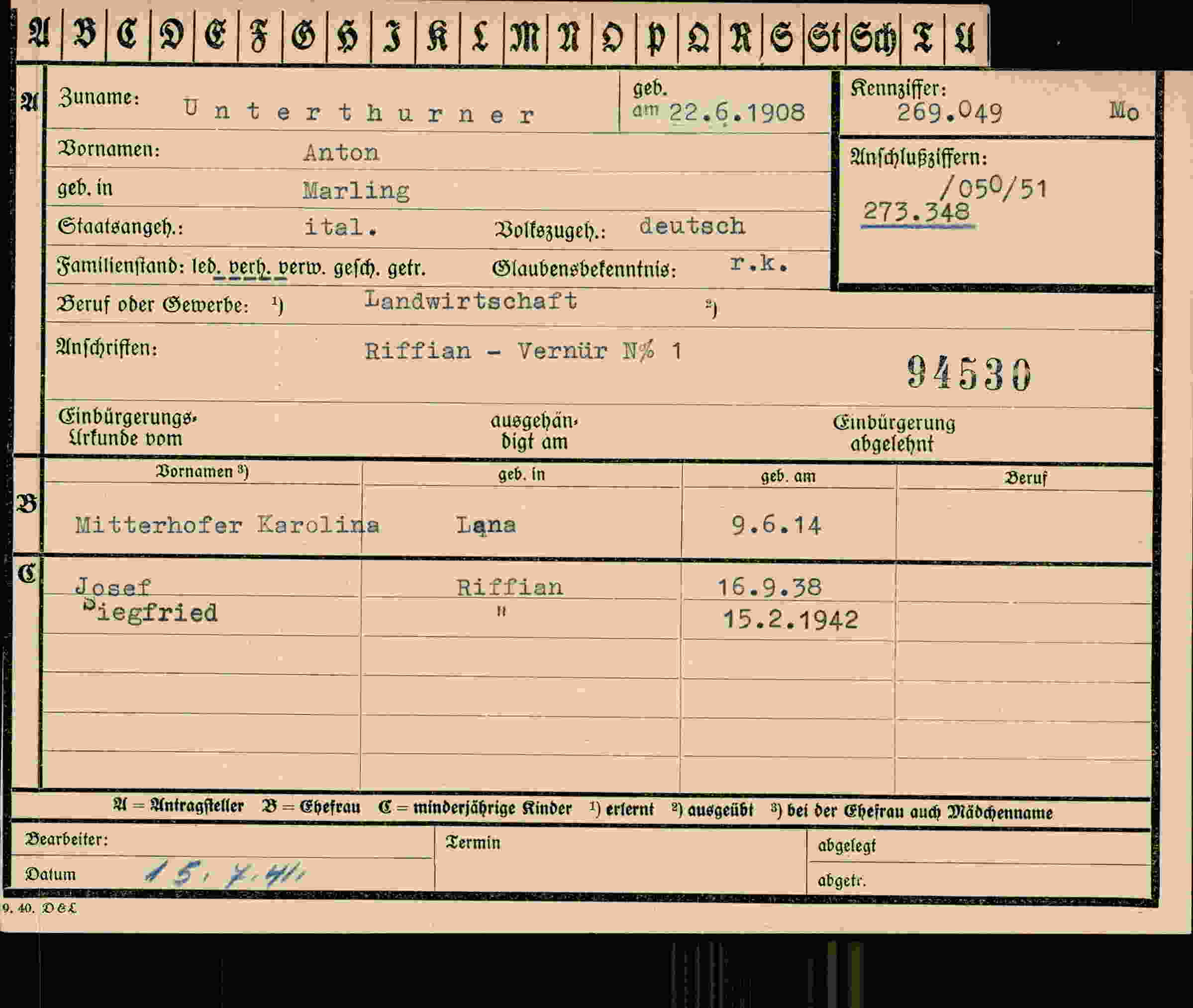Dokument für Anton Unterthurnen