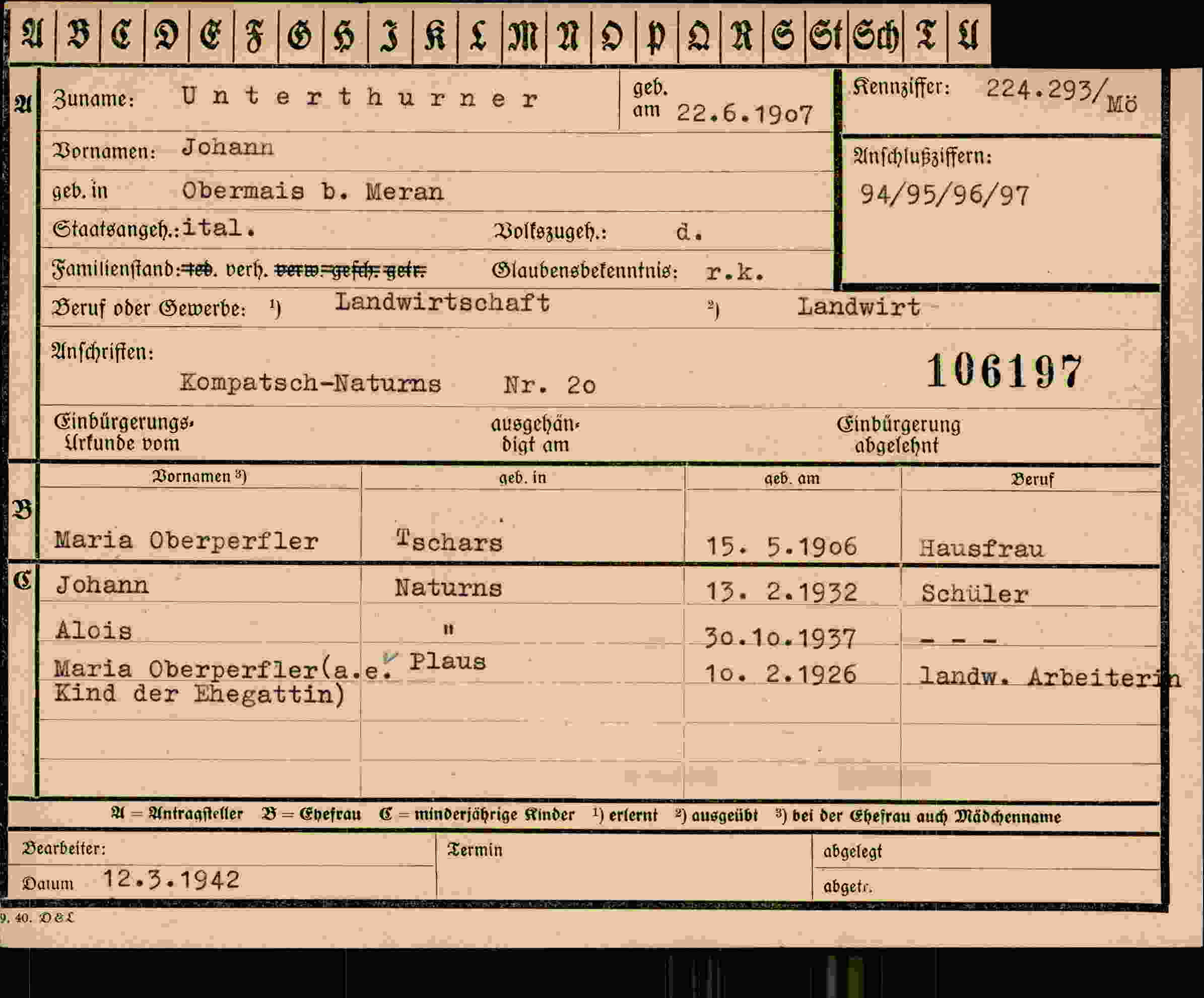 Dokument für Johann Unterthurner