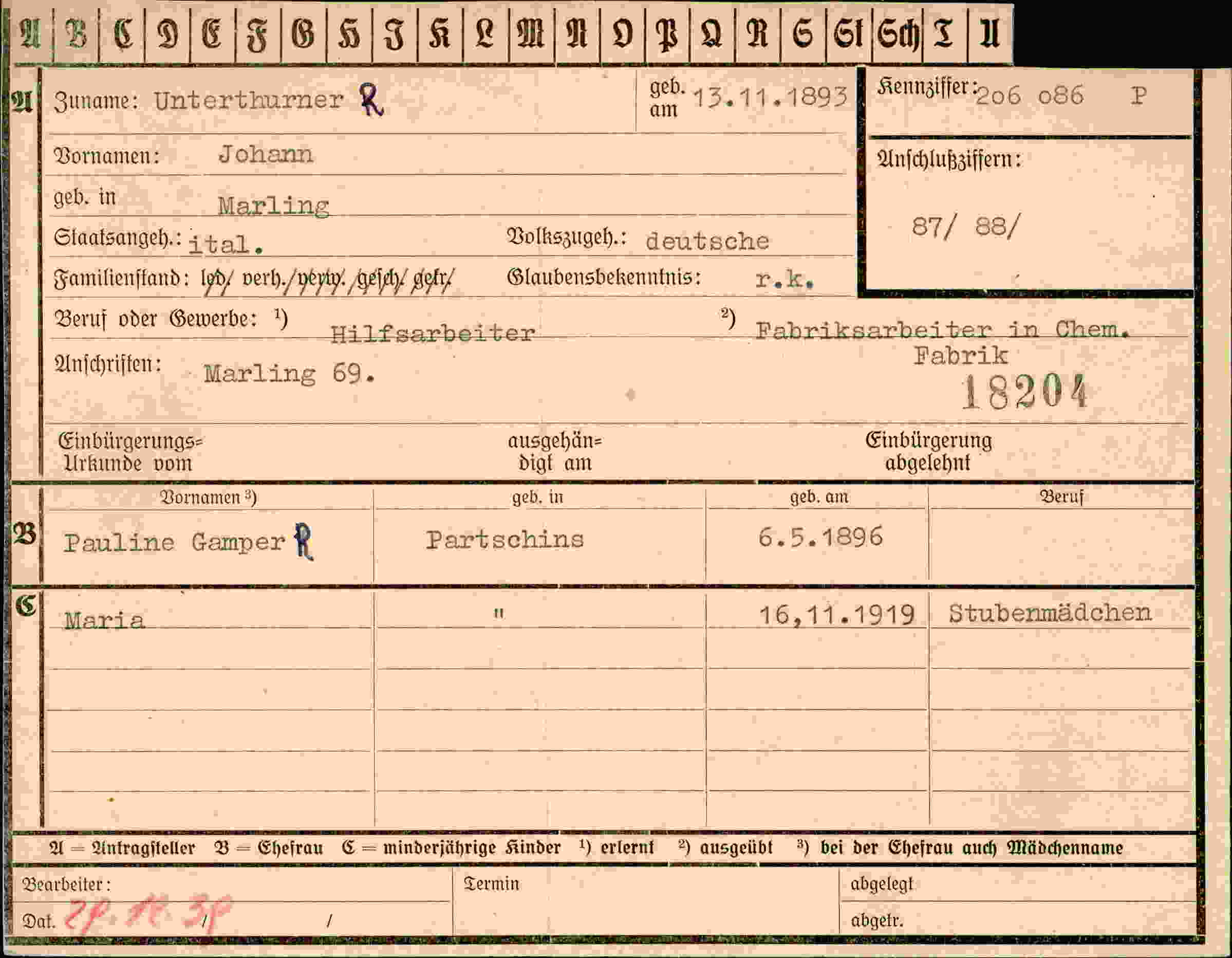 Dokument für Johann Unterthurner