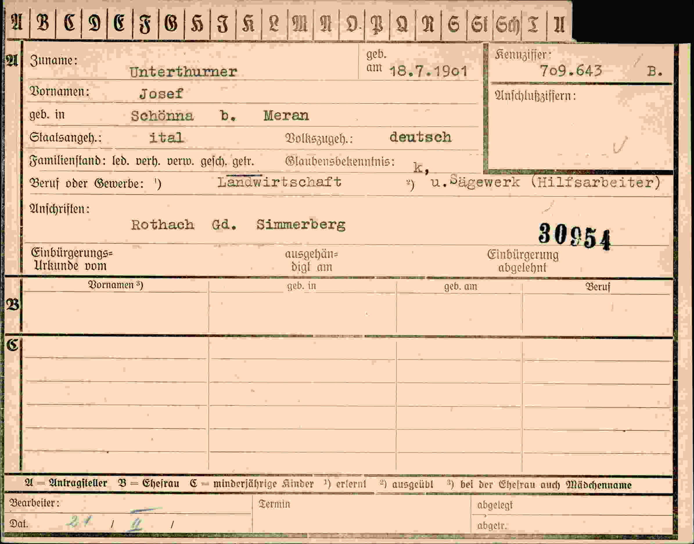 Dokument für Josef Unterthurner