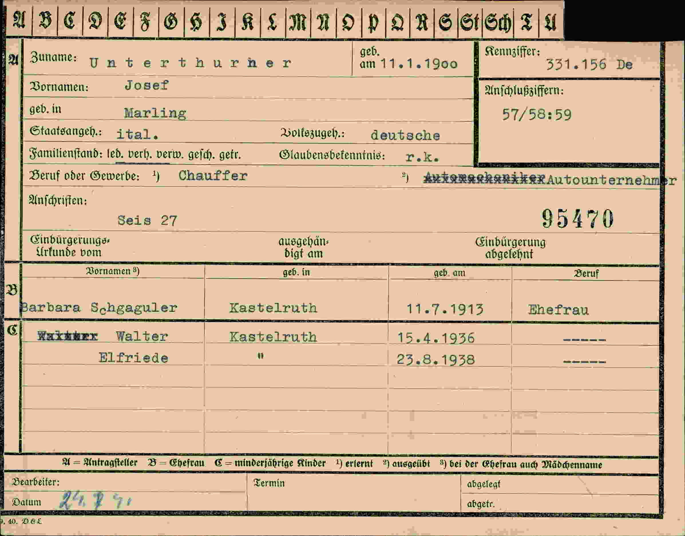 Dokument für Josef Unterthurher