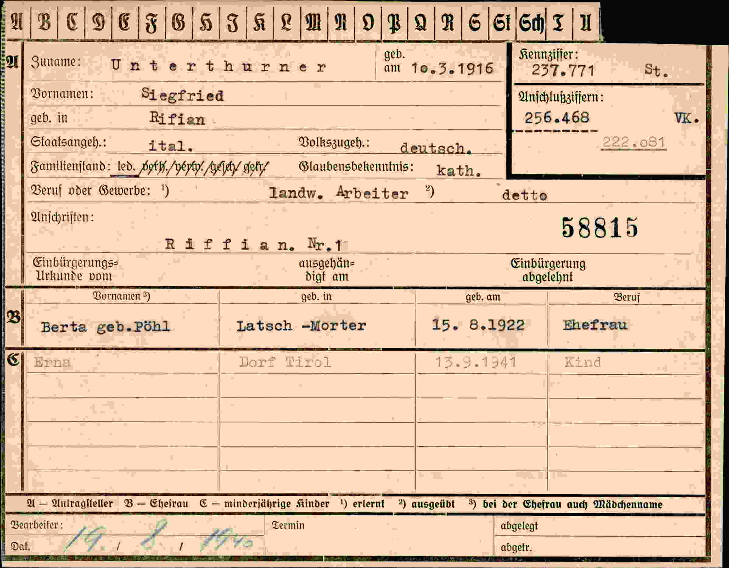 Dokument für Siegfried Unterthurner