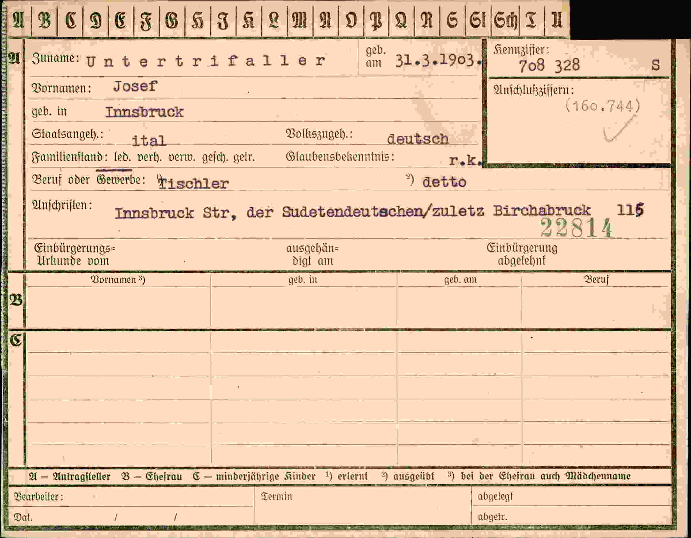 Dokument für Josef Untertrifaller