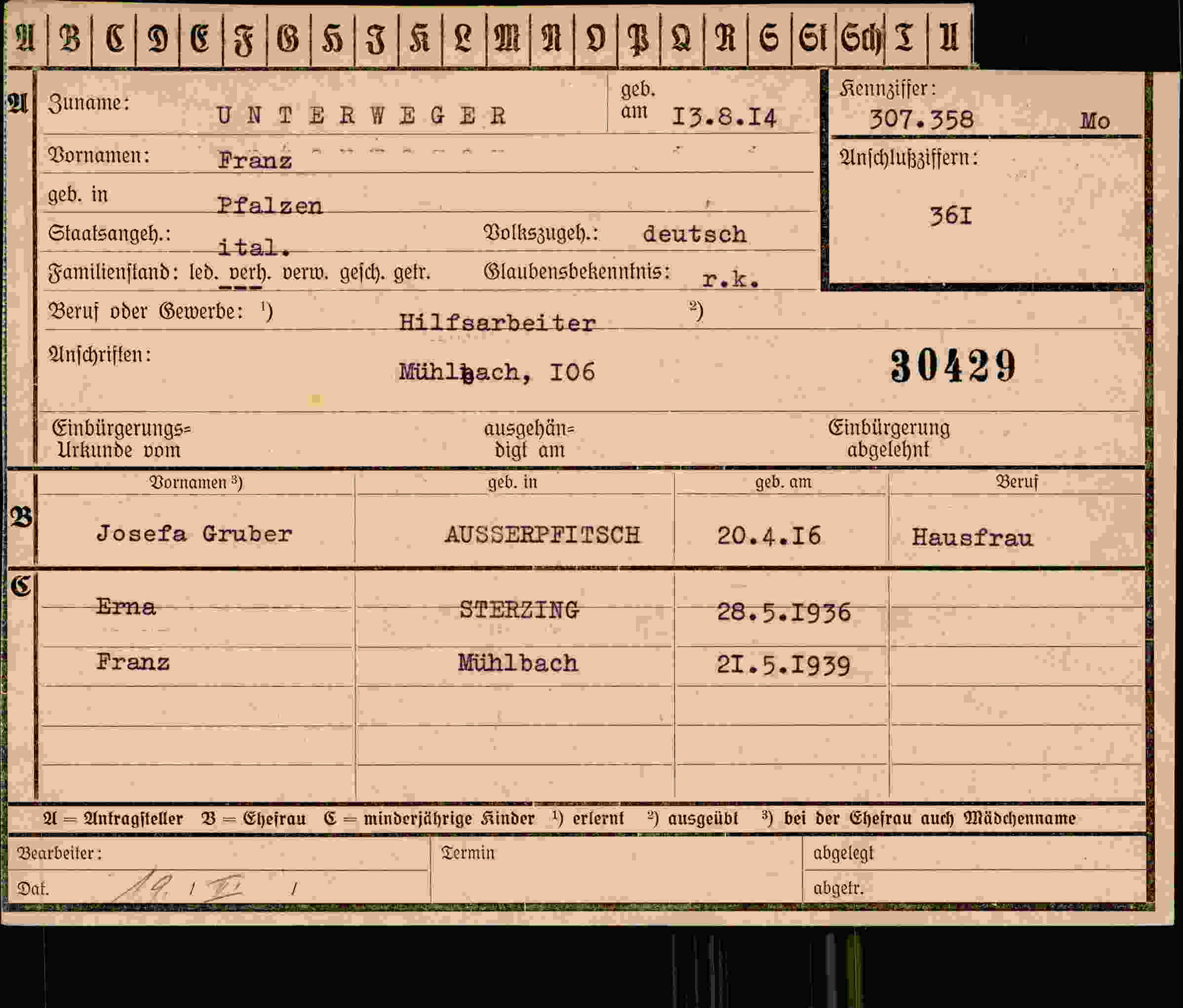 Vorderseite des Dokuments