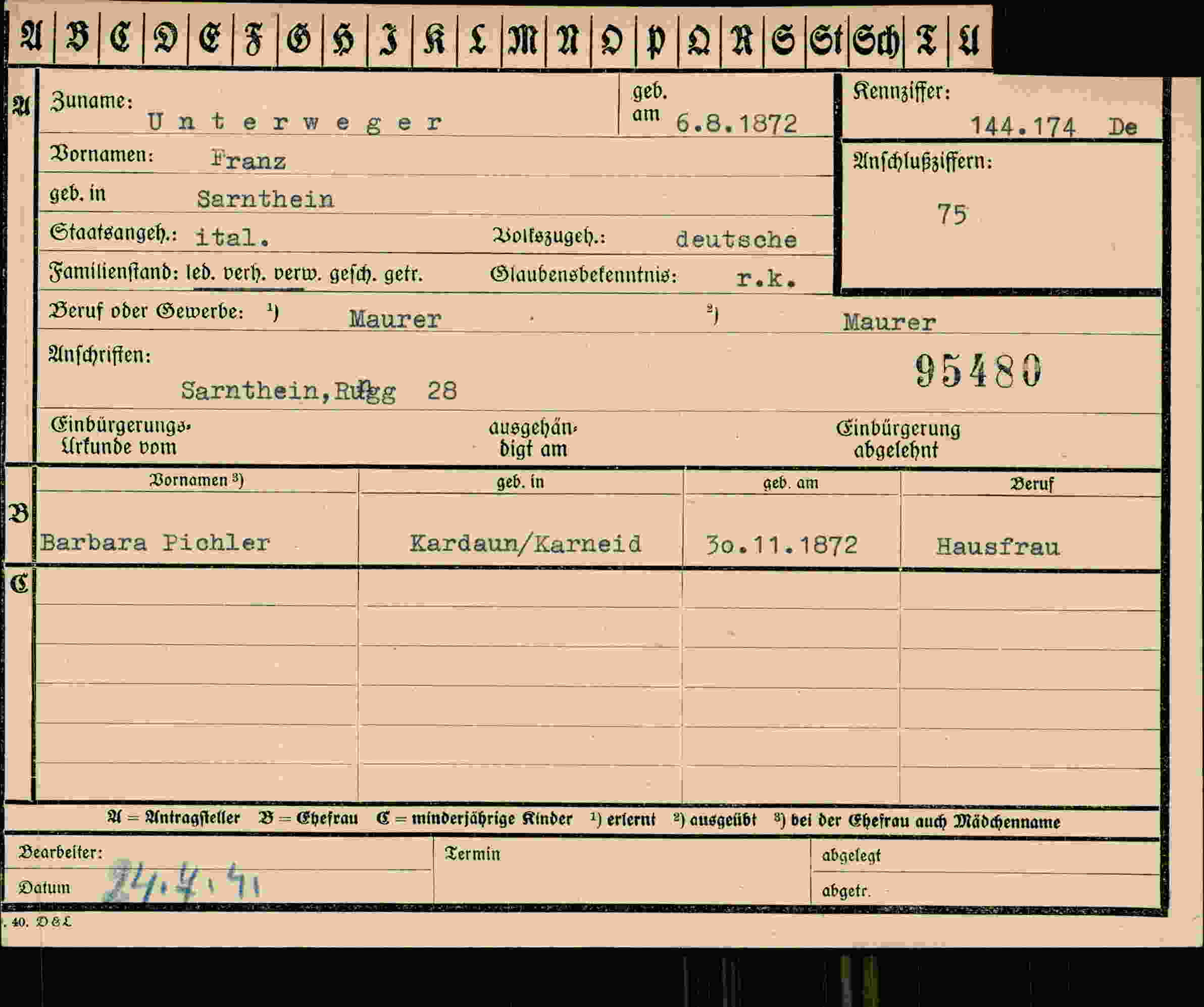 Vorderseite des Dokuments