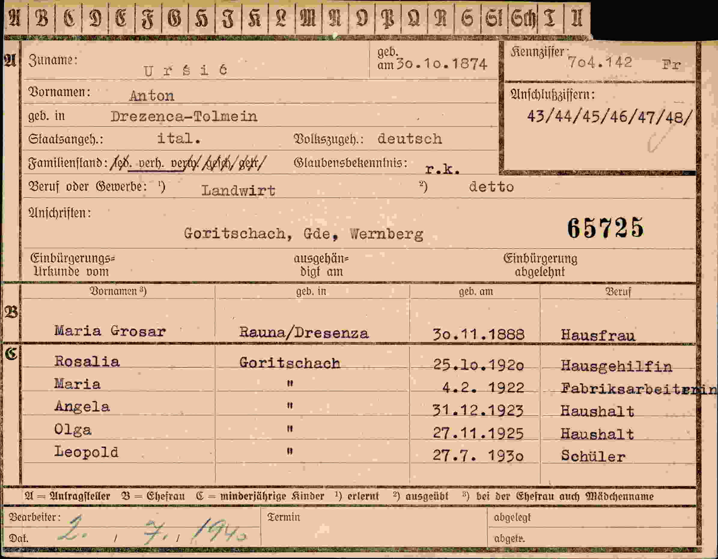 Vorderseite des Dokuments
