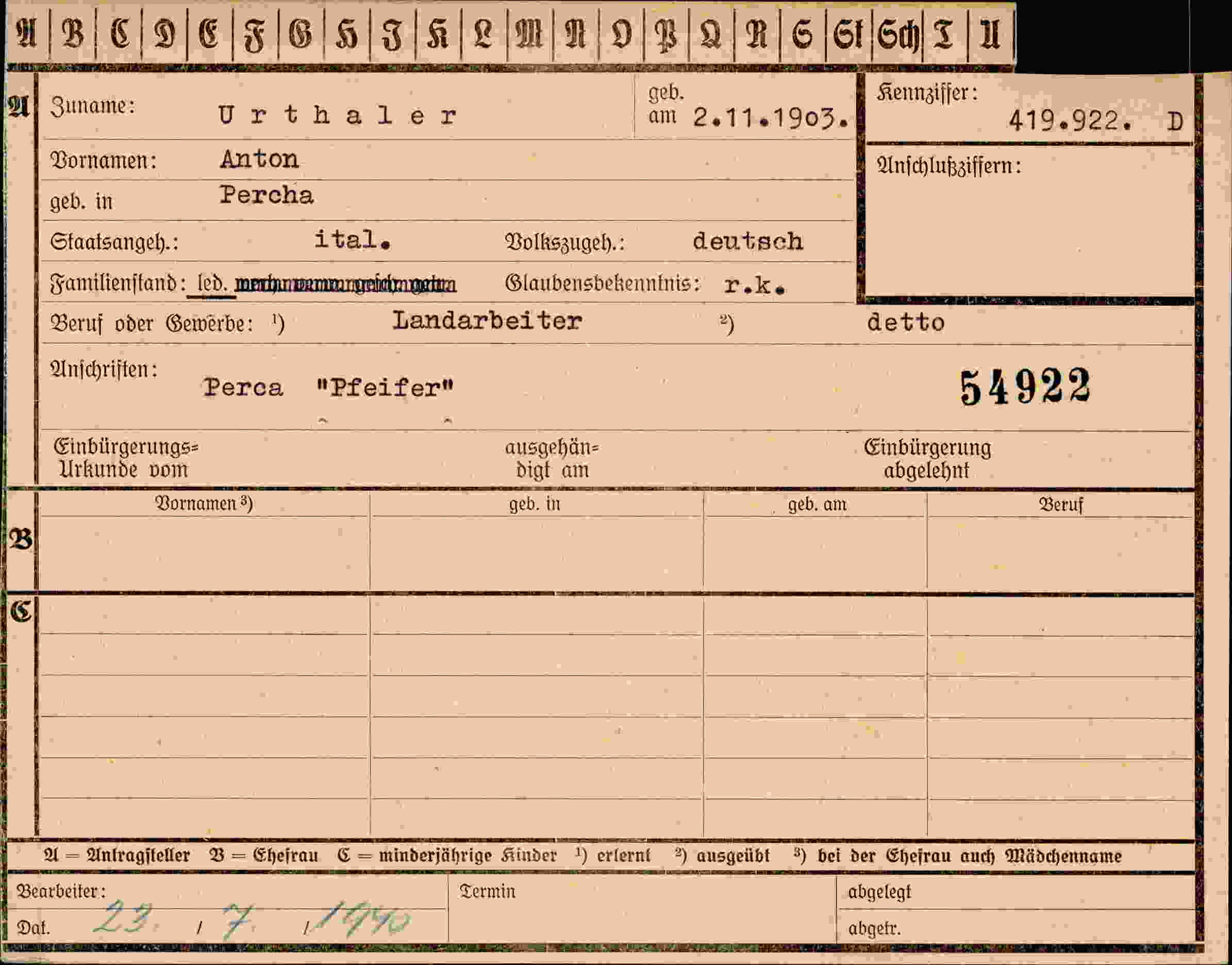 Dokument für Anton Urthaler