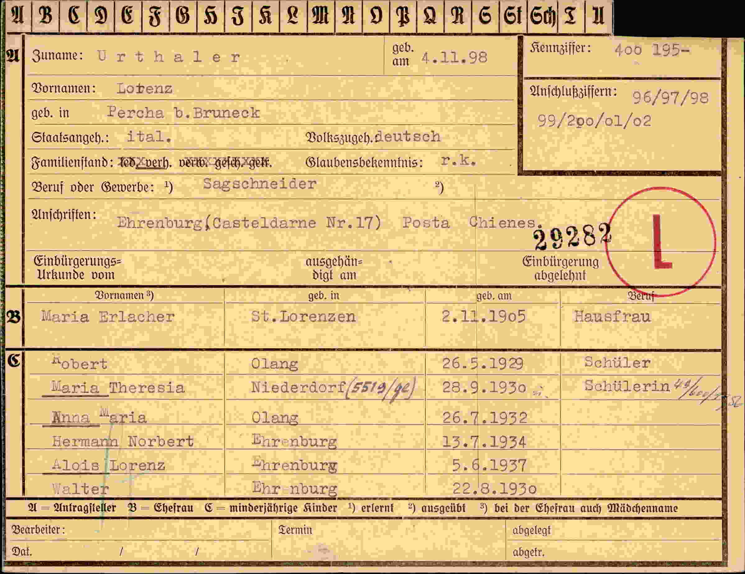 Dokument für Lorenz Urthaler