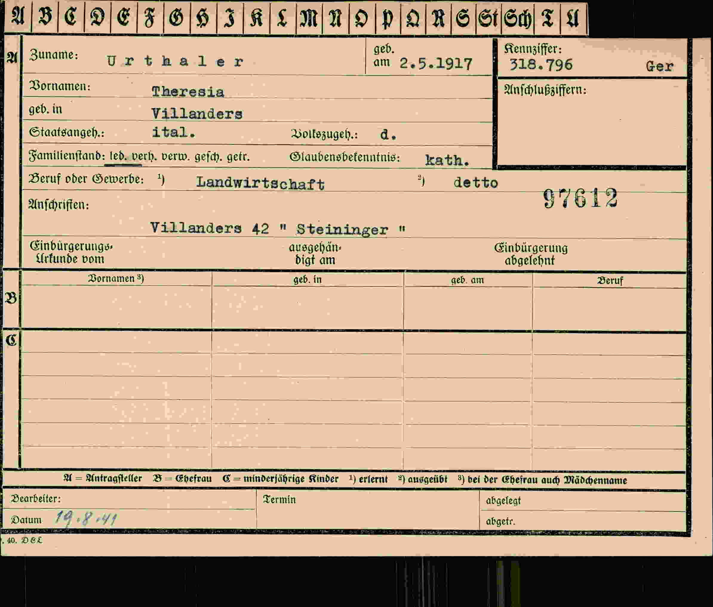 Vorderseite des Dokuments