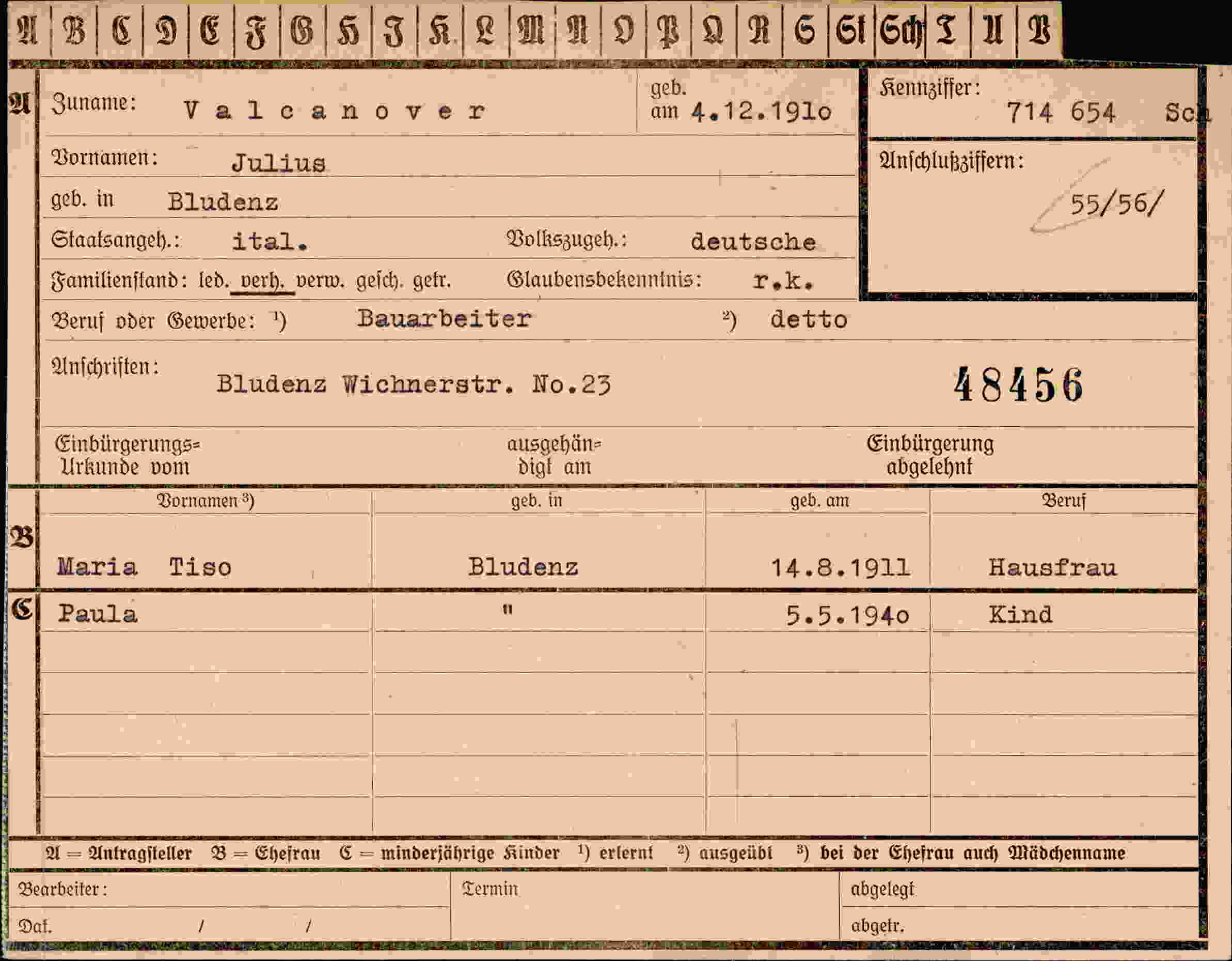 Dokument für Julius Valcanover