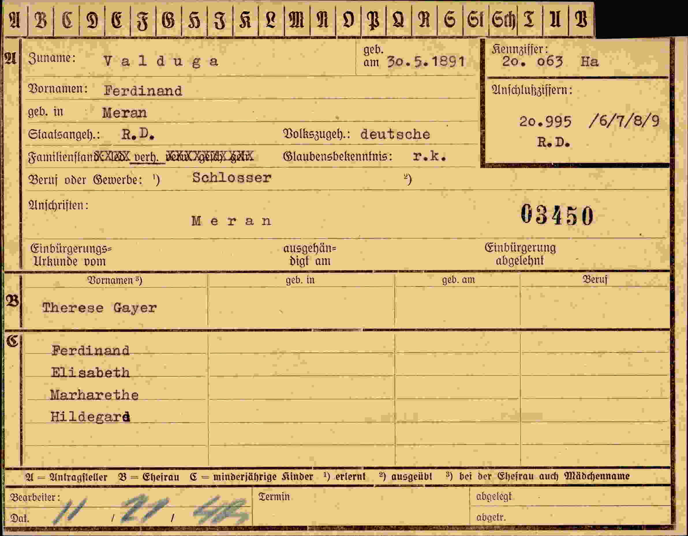 Dokument für Ferdinand Valduga