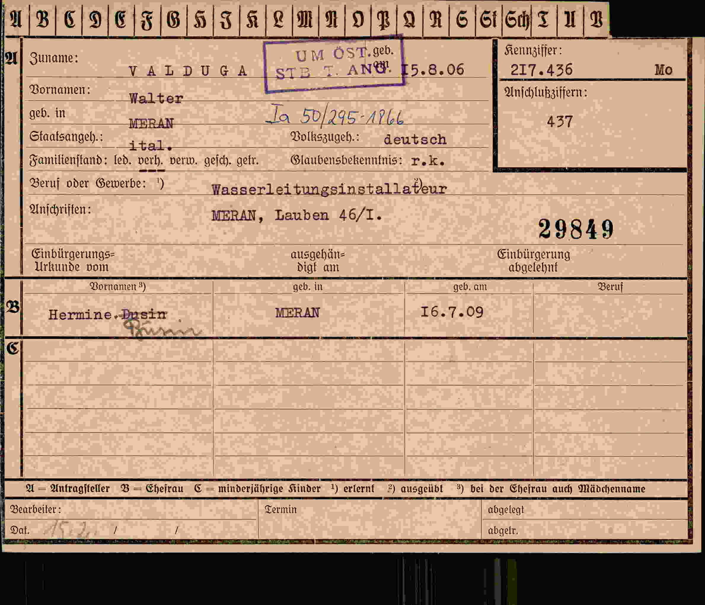 Dokument für Walter Valduga