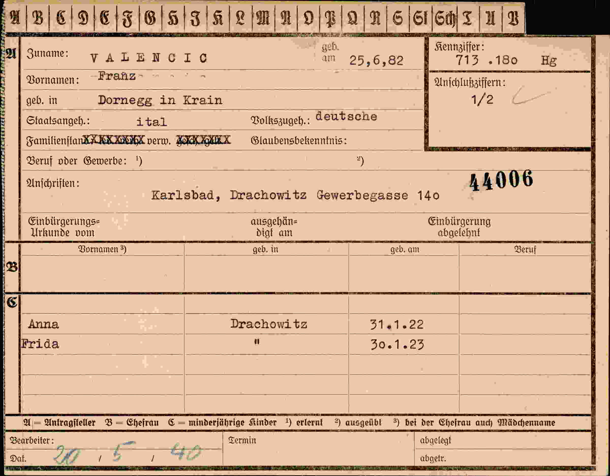 Vorderseite des Dokuments