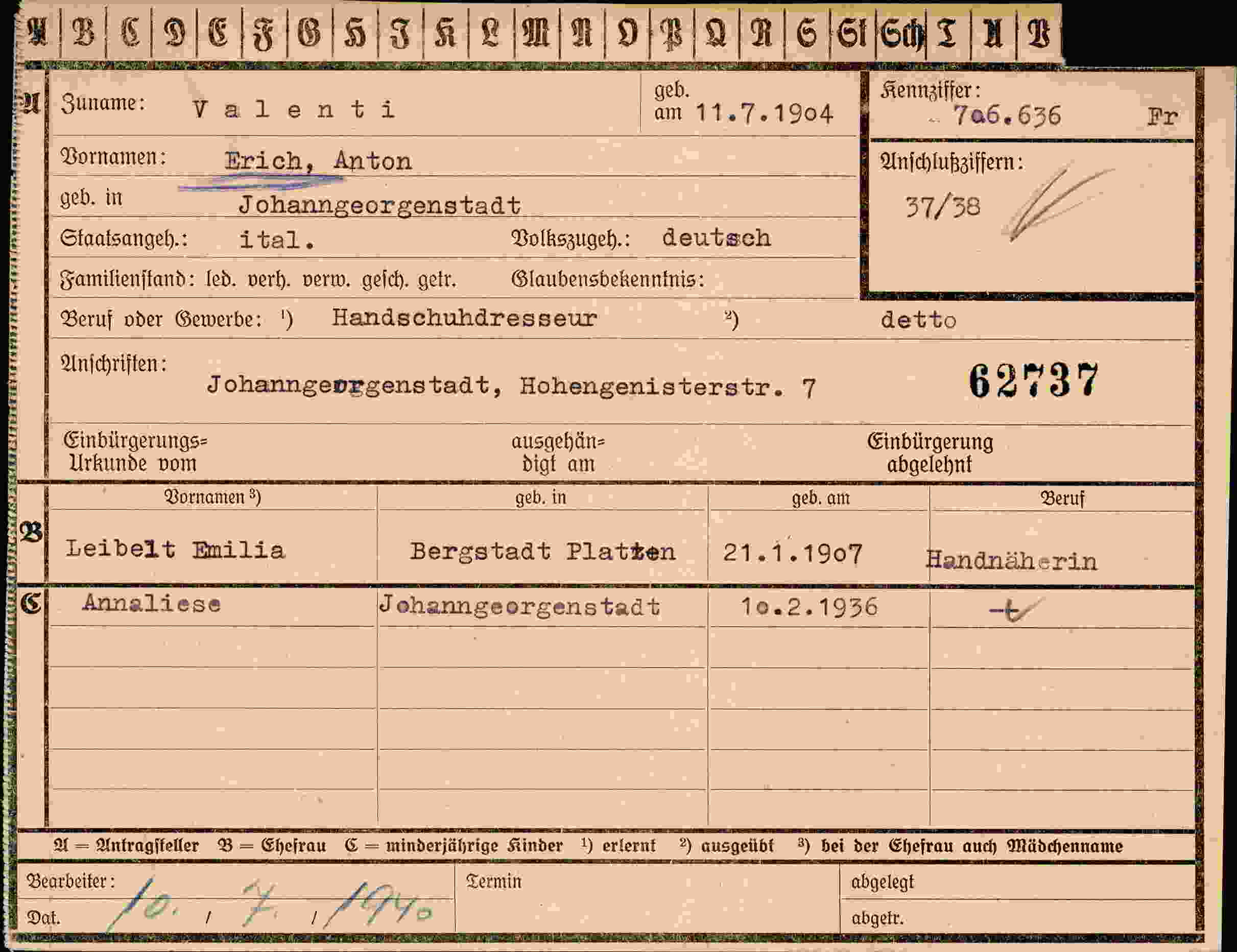 Vorderseite des Dokuments