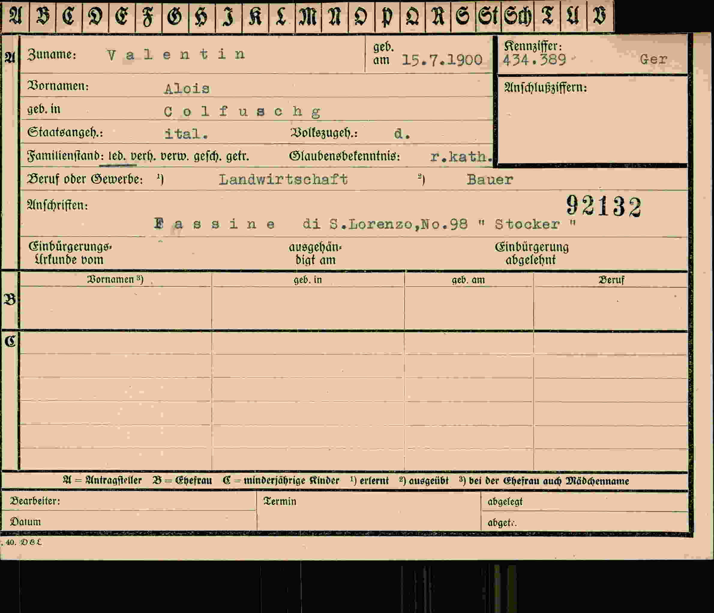 Dokument für Alois Valentin