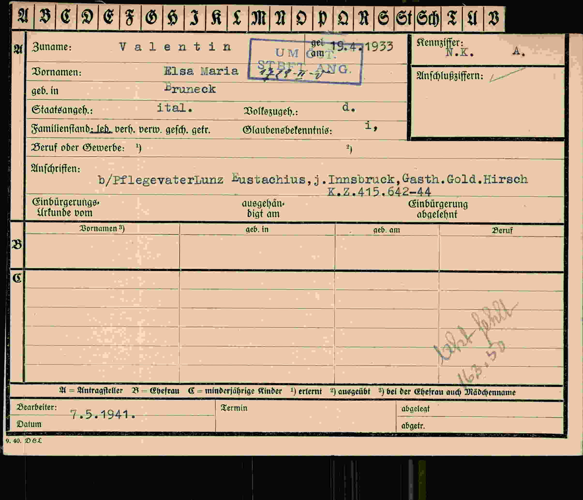 Vorderseite des Dokuments