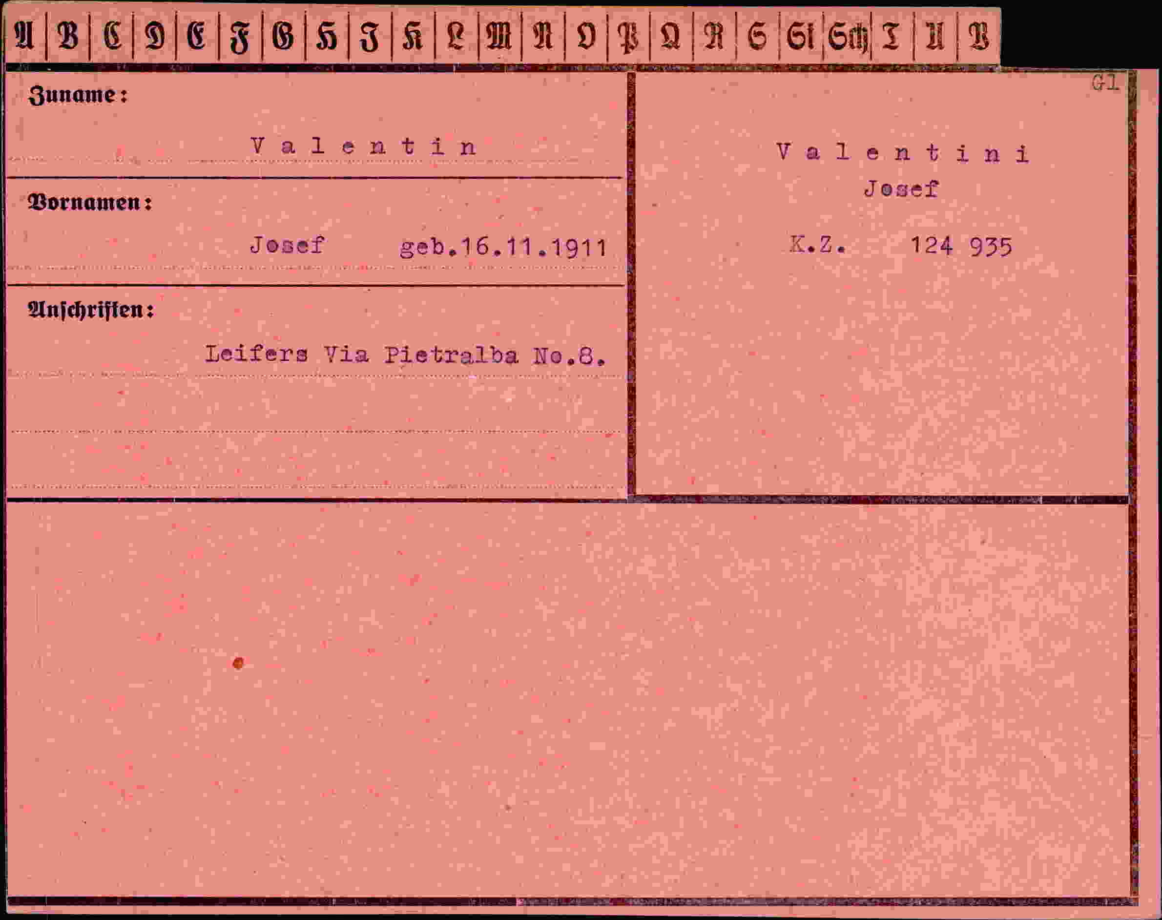 Dokument für Josef Valentin