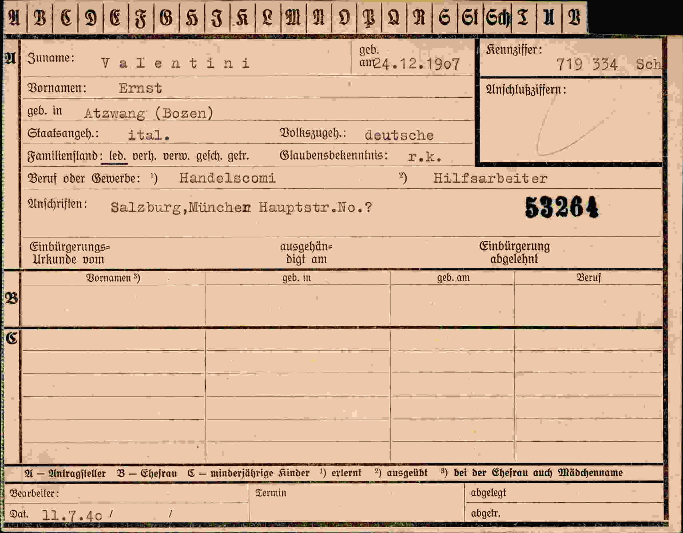 Dokument für Ernst Valentini