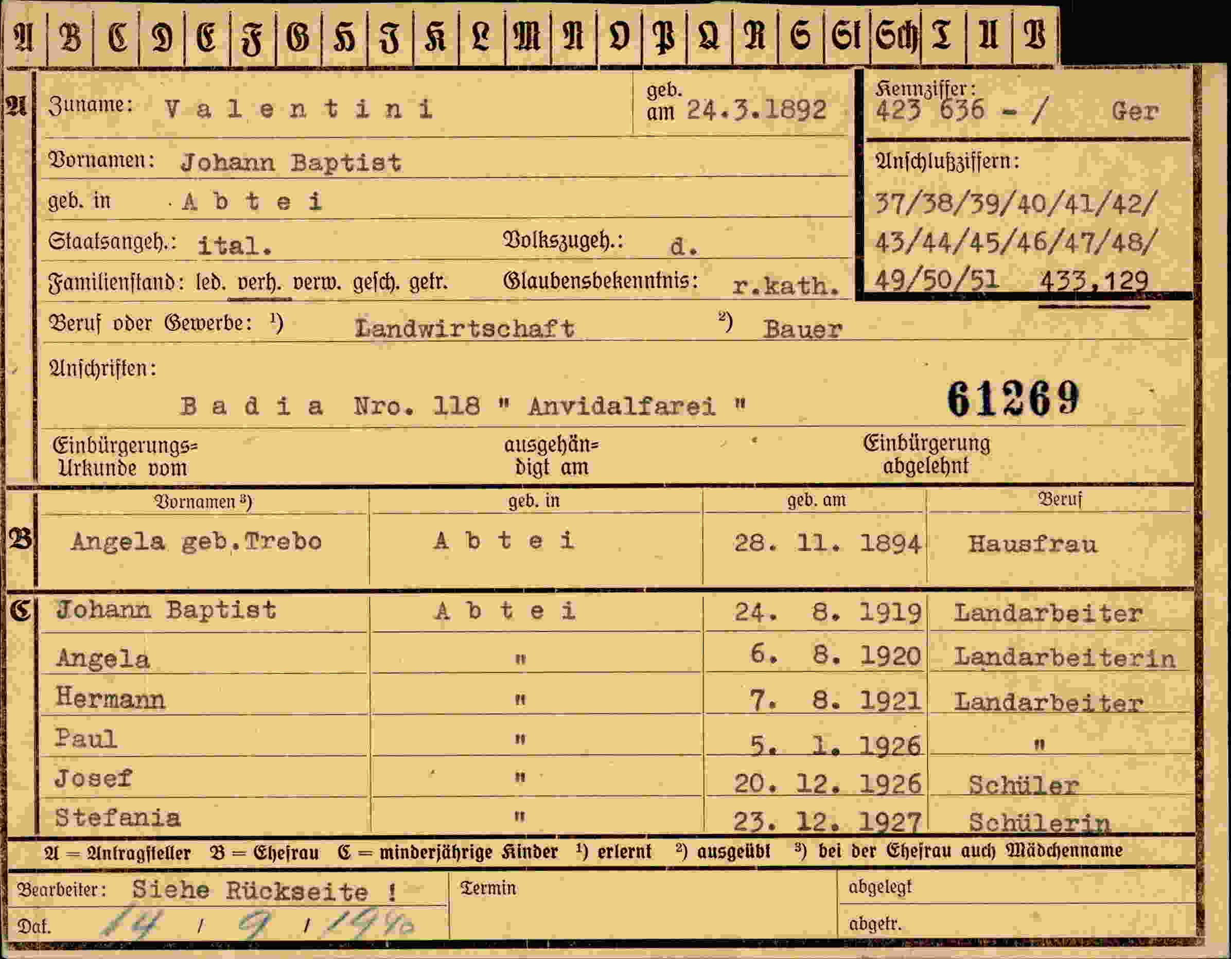 Dokument für Johann Valentini