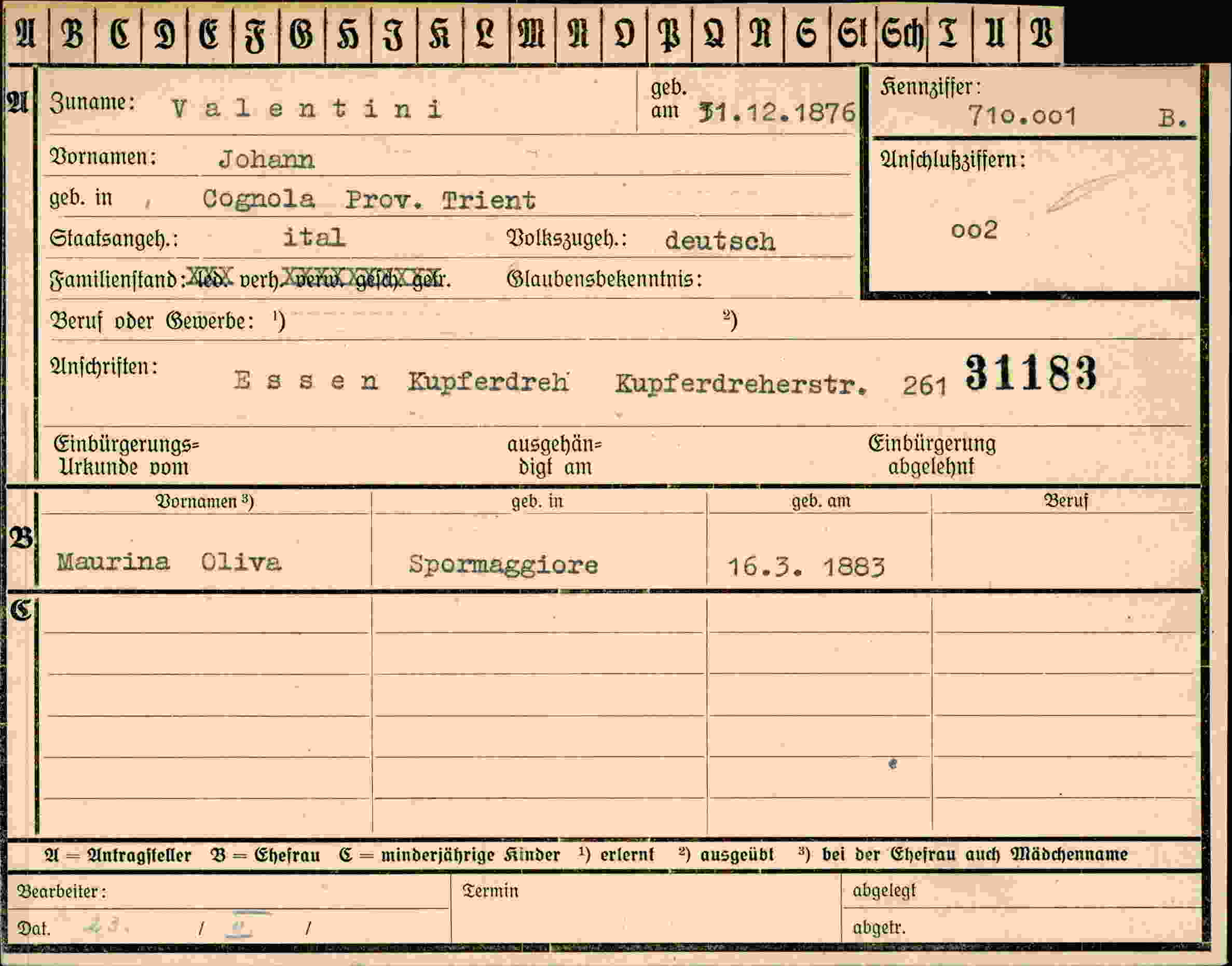 Dokument für Johann Valentini