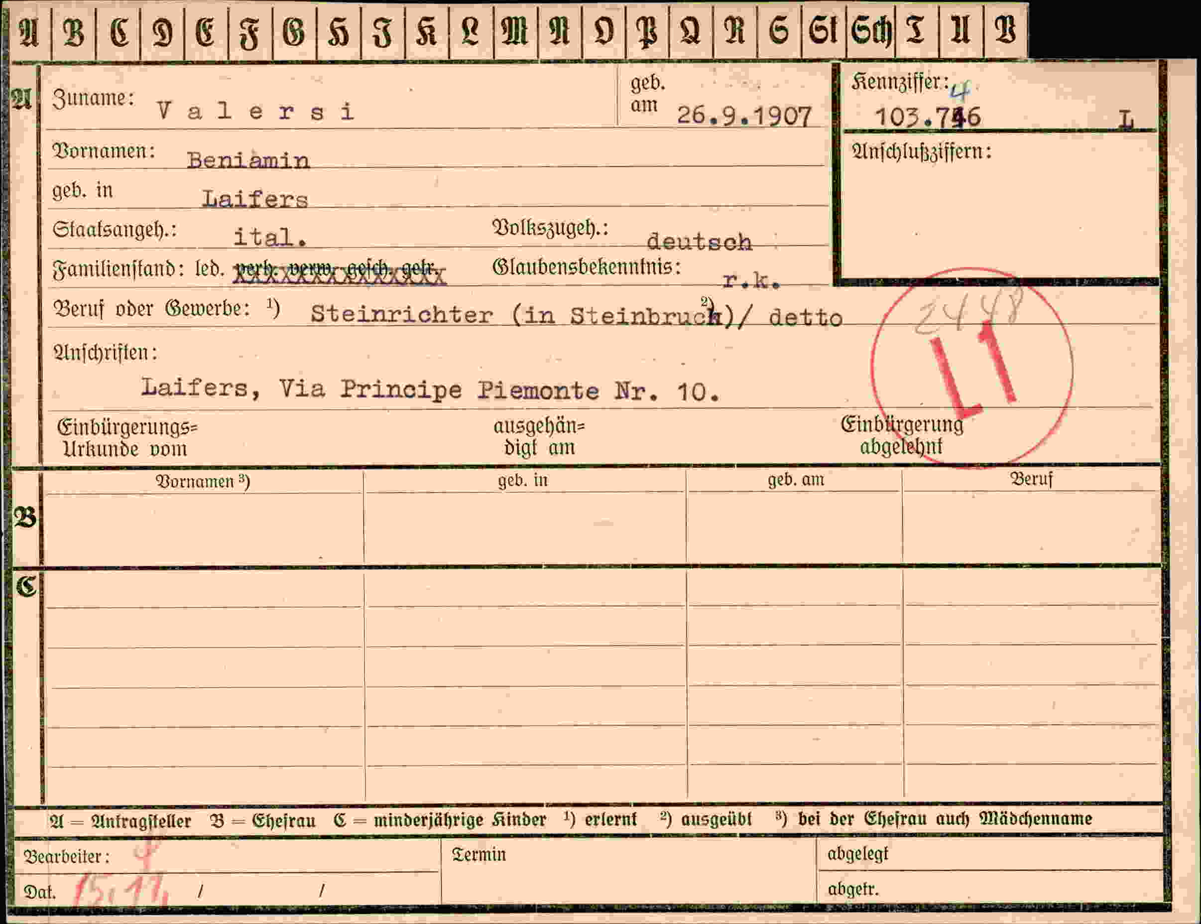 Dokument für Beniamis Valersi