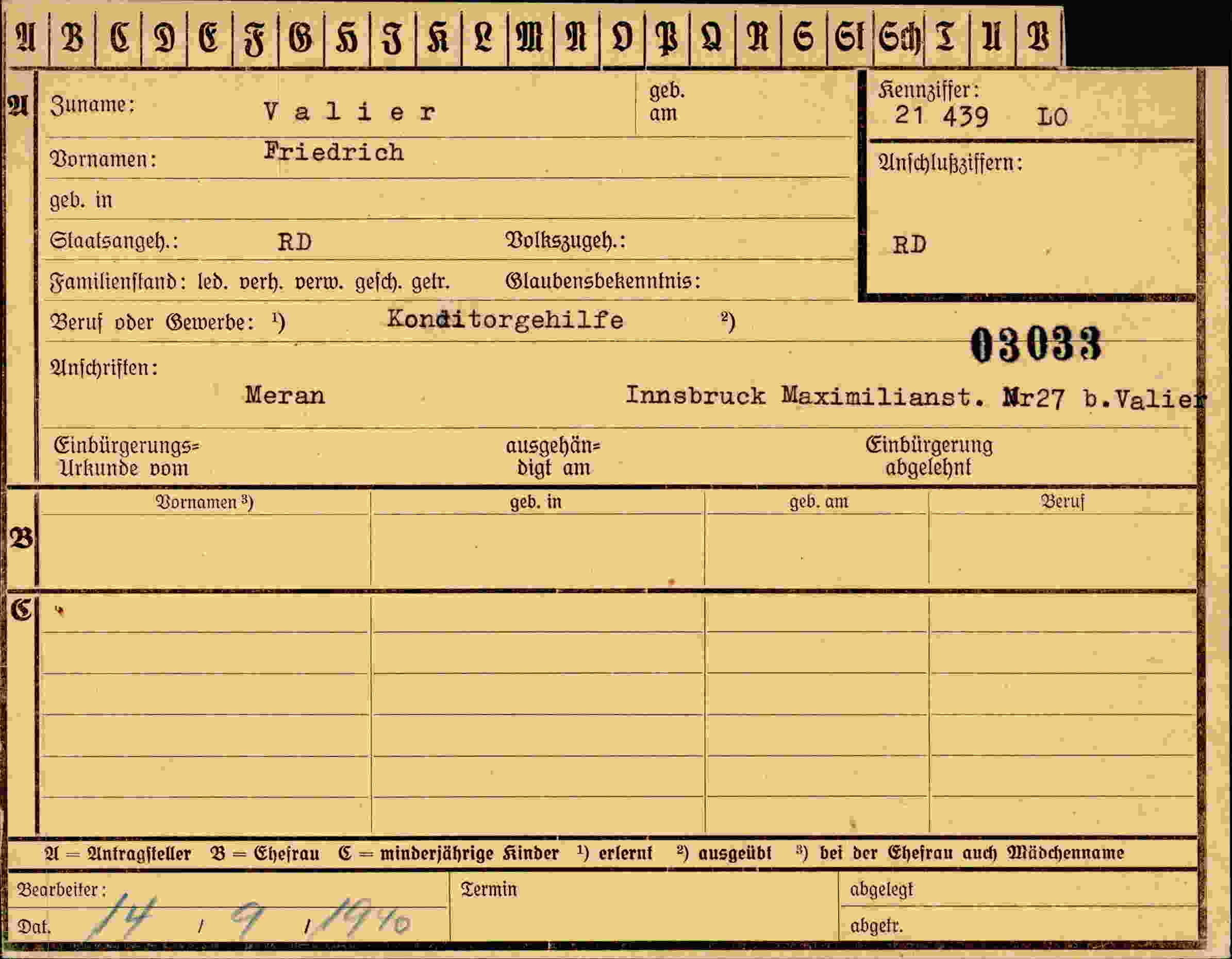 Dokument für Friedrich Valier