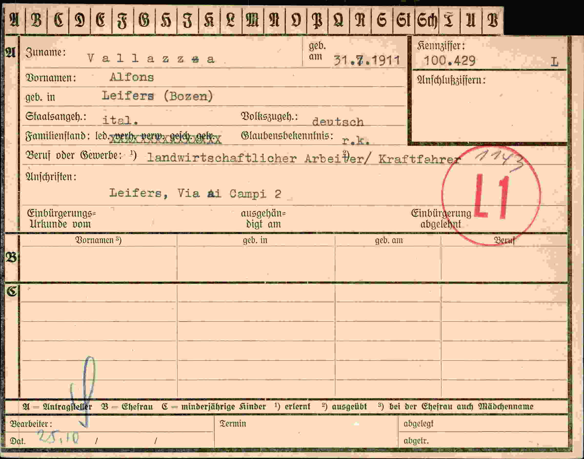 Dokument für Alfred Vallaza
