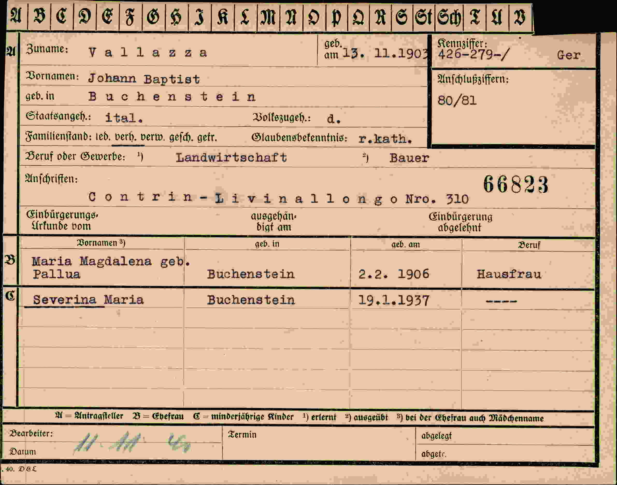 Dokument für Johann Vallazza