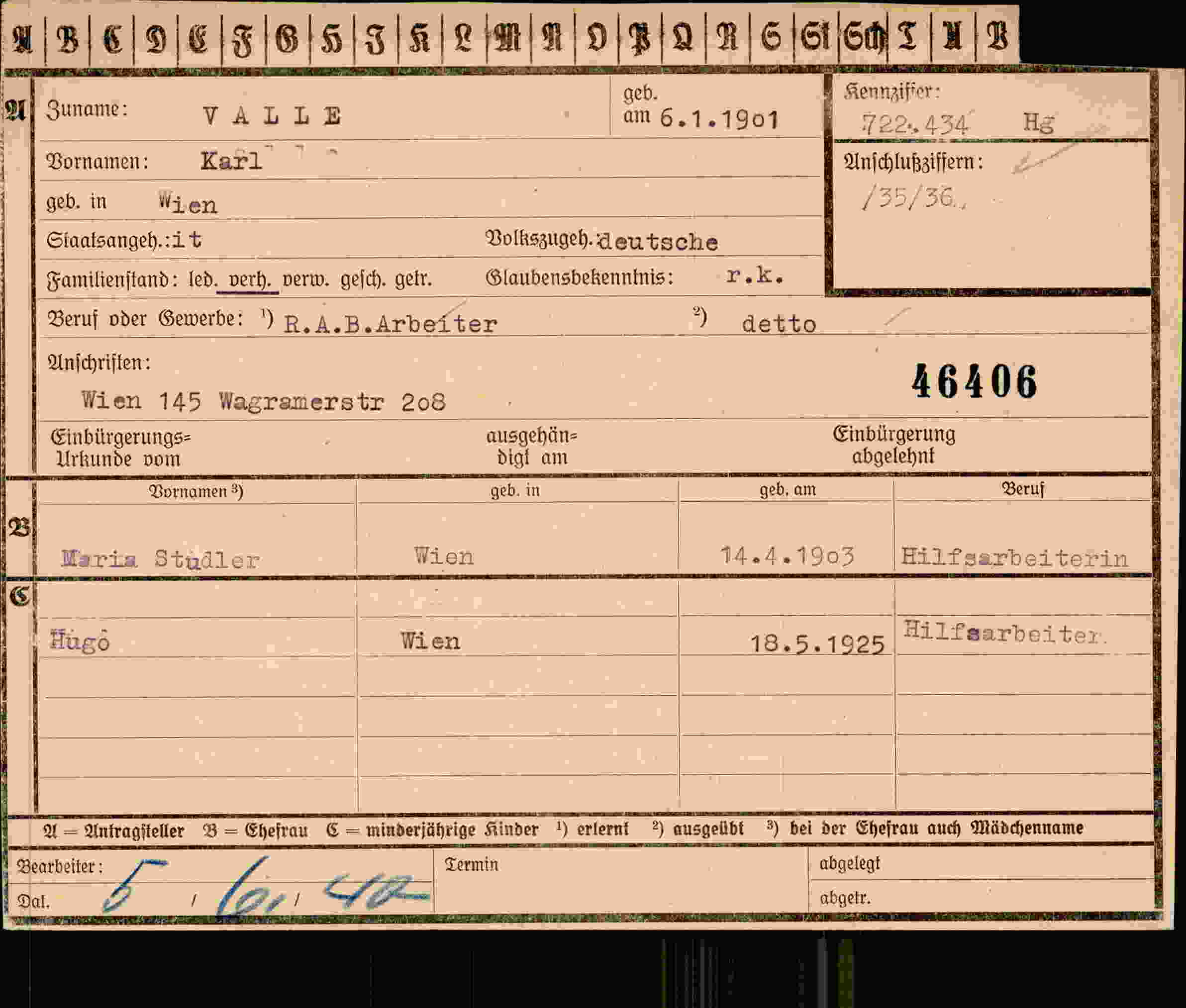 Dokument für Karl Valle