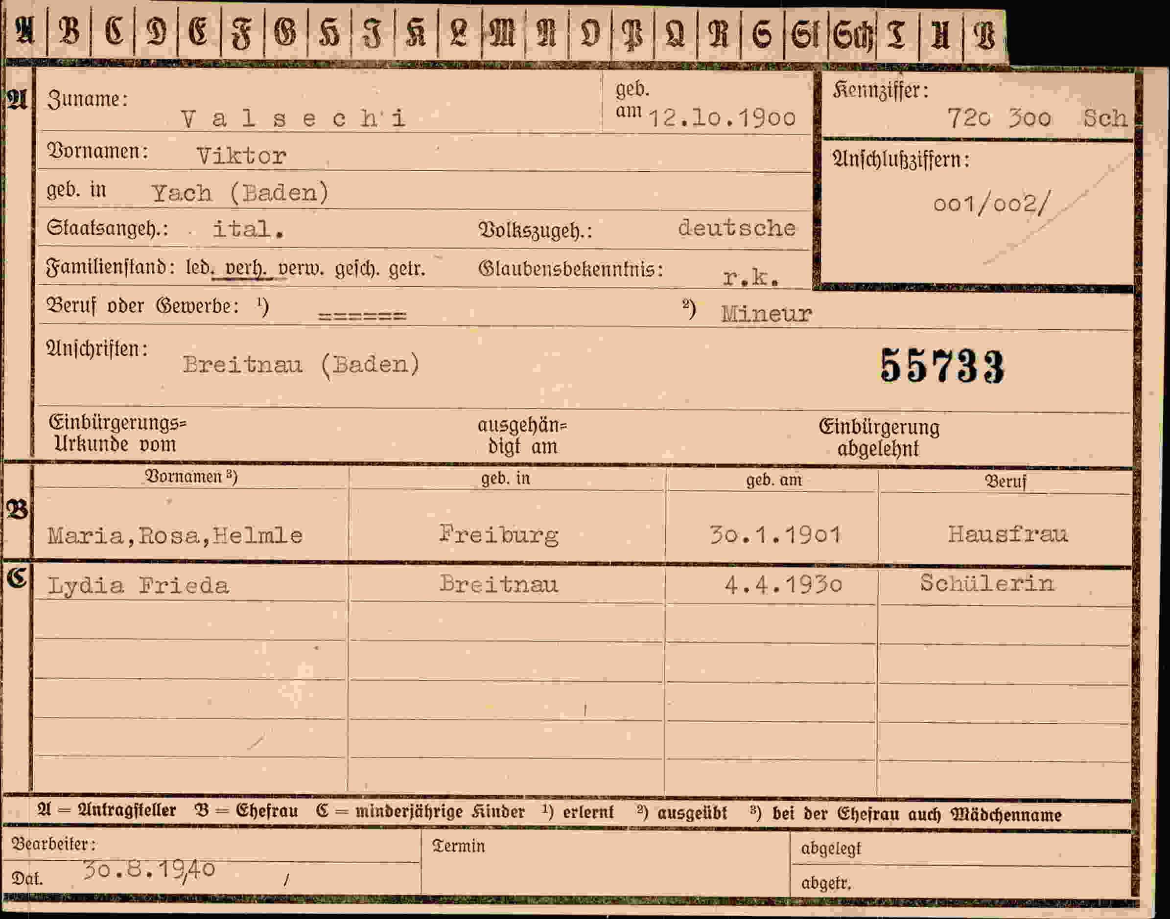Dokument für Viktor Valsechi
