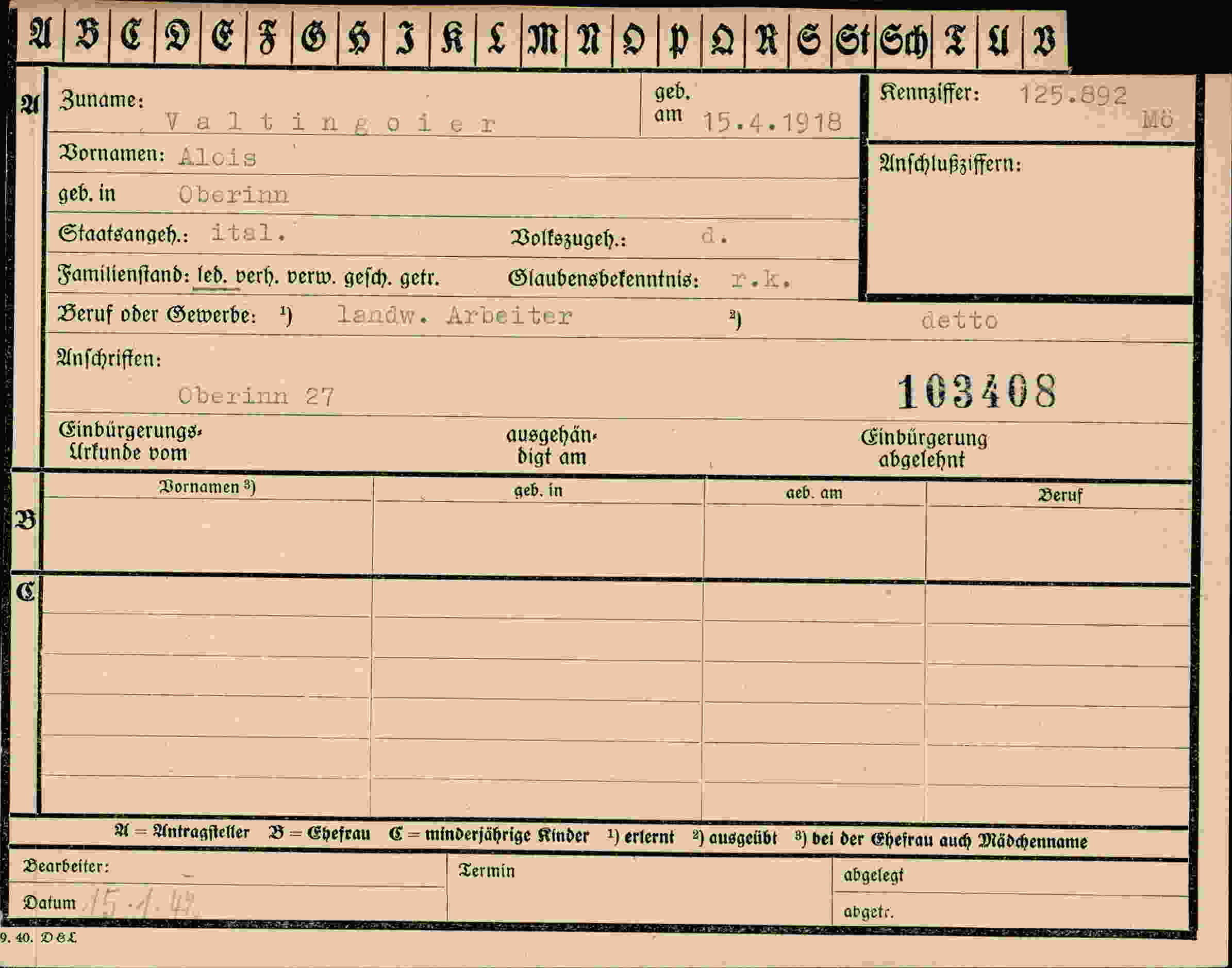 Dokument für Alois Valtingoier