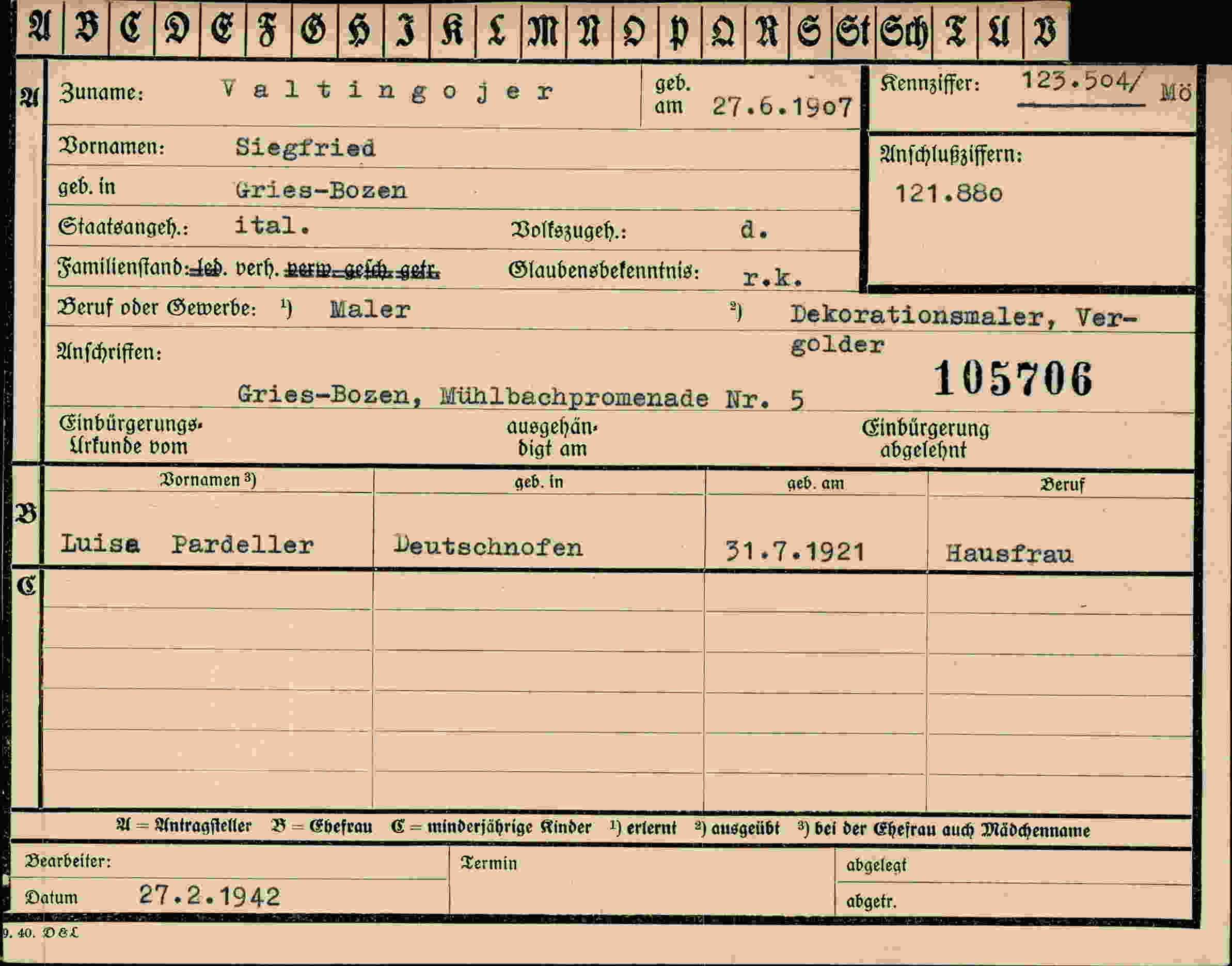 Dokument für Siegfried Valtingojer