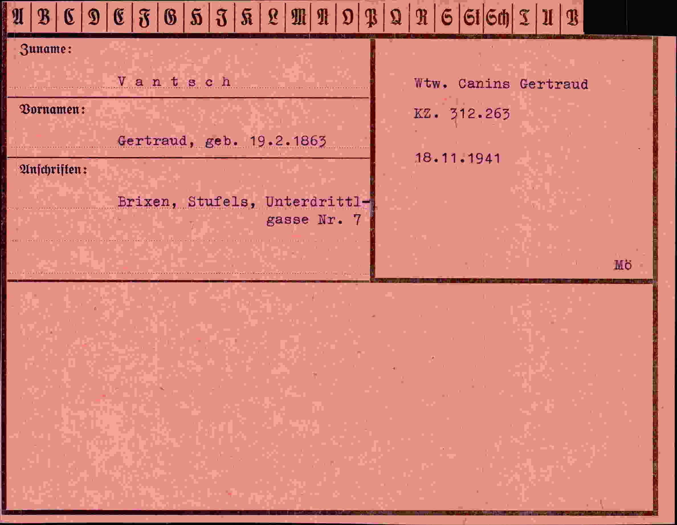 Dokument für Gertraud Vantsch