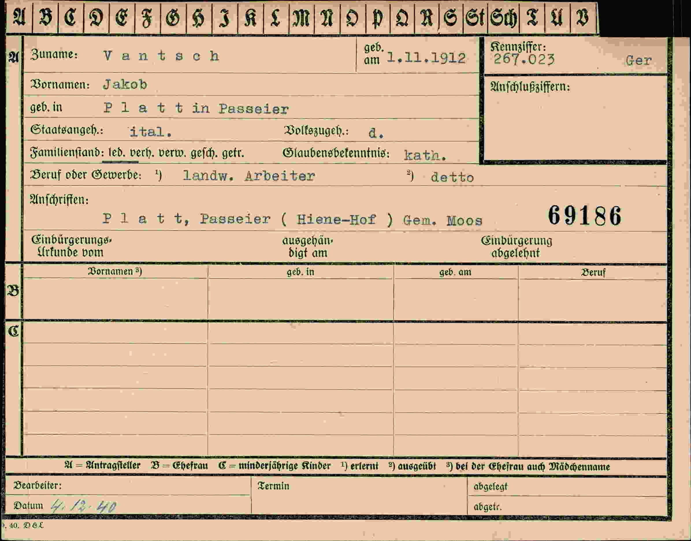 Dokument für Jakob Vantsch
