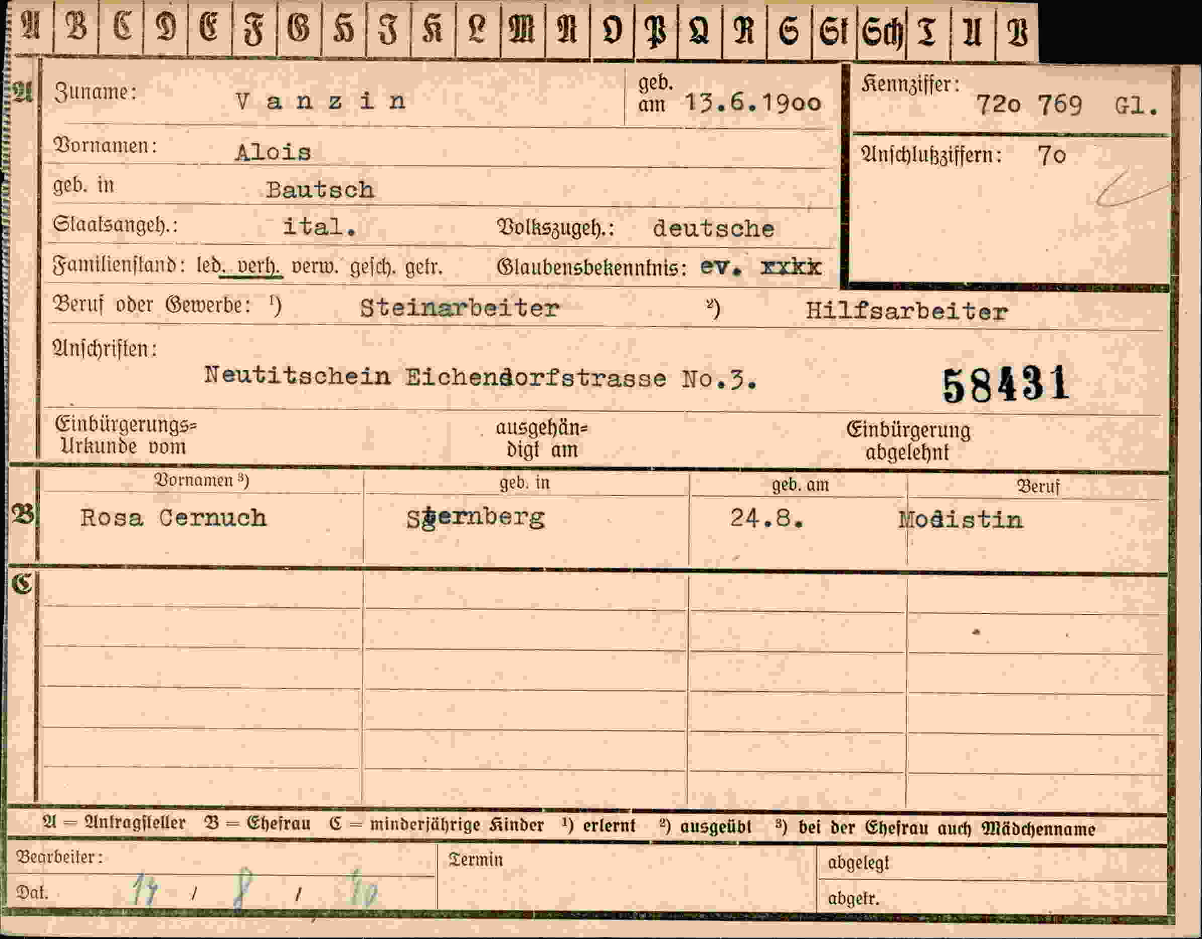 Dokument für Alois Vanzin