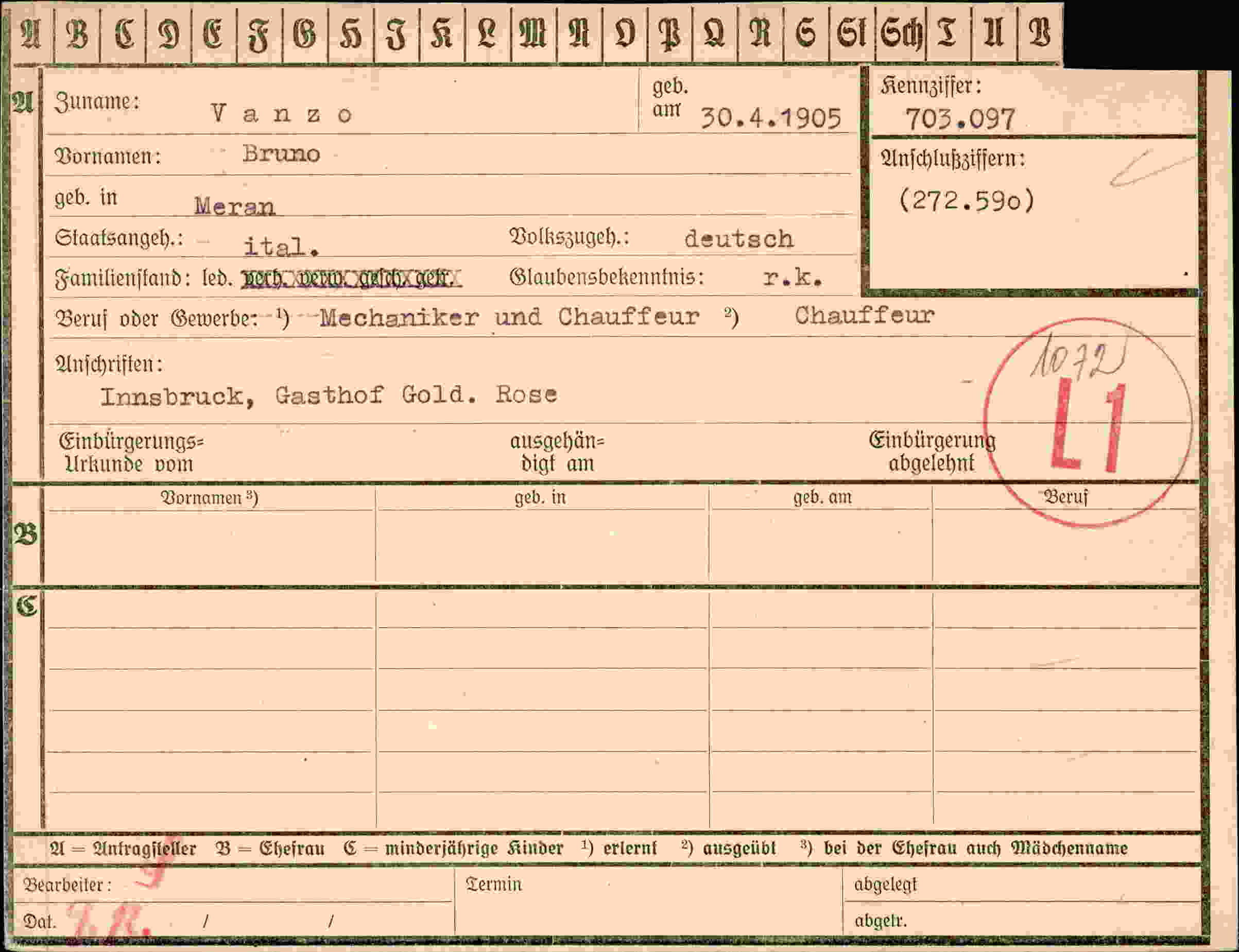 Dokument für Bruno Vanzo